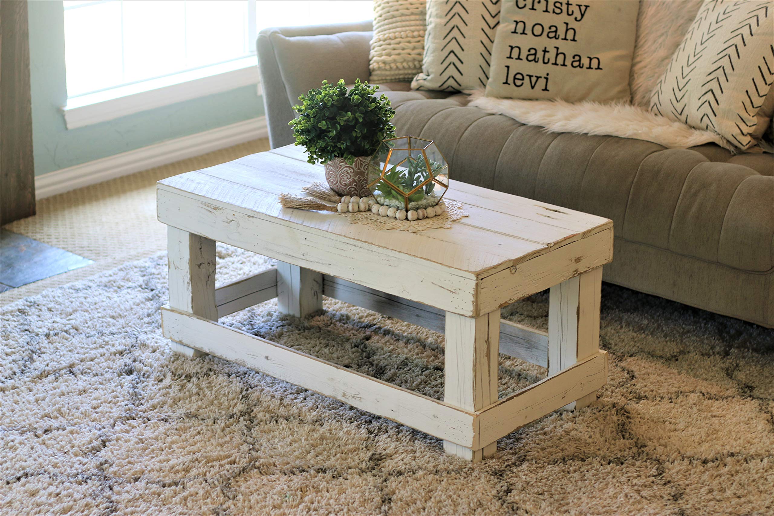 Doug and Cristy Designs White Original Coffee Table No Shelf - Modern Minimalist Living Room Furniture for Small Spaces & Apartments