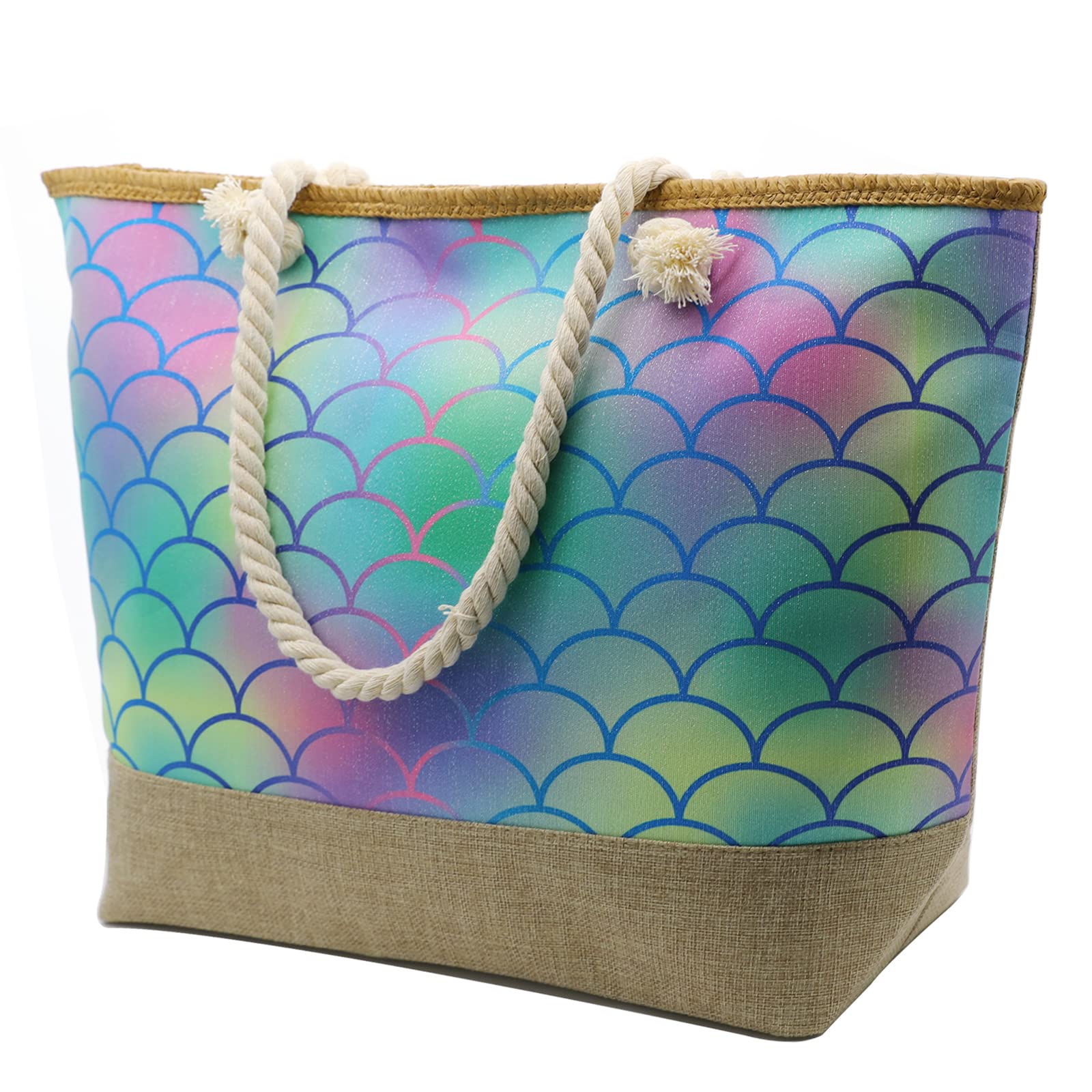 Large Beach Bags for Women - Waterproof Canvas Straw Tote Shoulder Bag, Handbag for Travel, Gym, Swim | Perfect for Beach Vacations, Pool Parties & Summer Outings