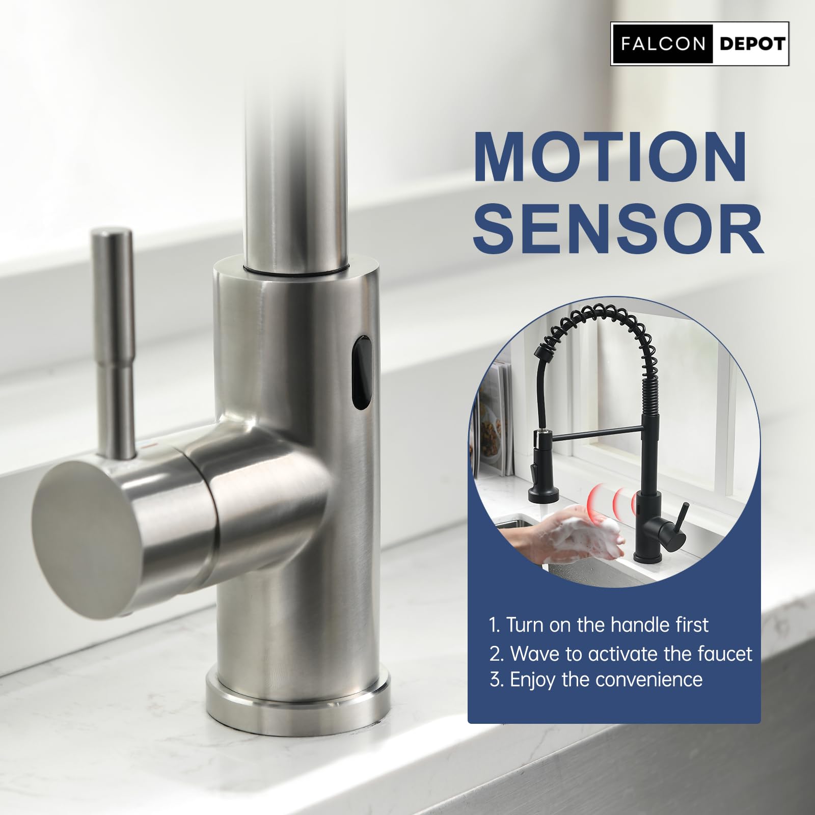 Hands-Free Kitchen Faucet with Motion Sensor - Brushed Nickel for Modern Sinks
