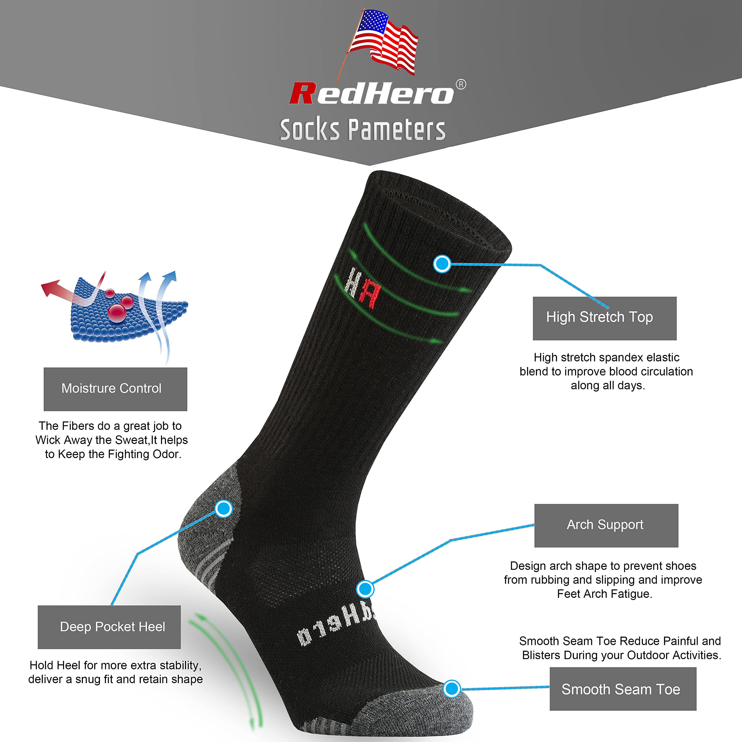 Premium Men's Merino Wool Hiking Socks - Thermal Cushion Crew Socks for Outdoor Trekking & Adventure - Moisture Wicking, Odor Resistant, Soft & Cozy - Ideal for Hiking, Camping & Winter Sports