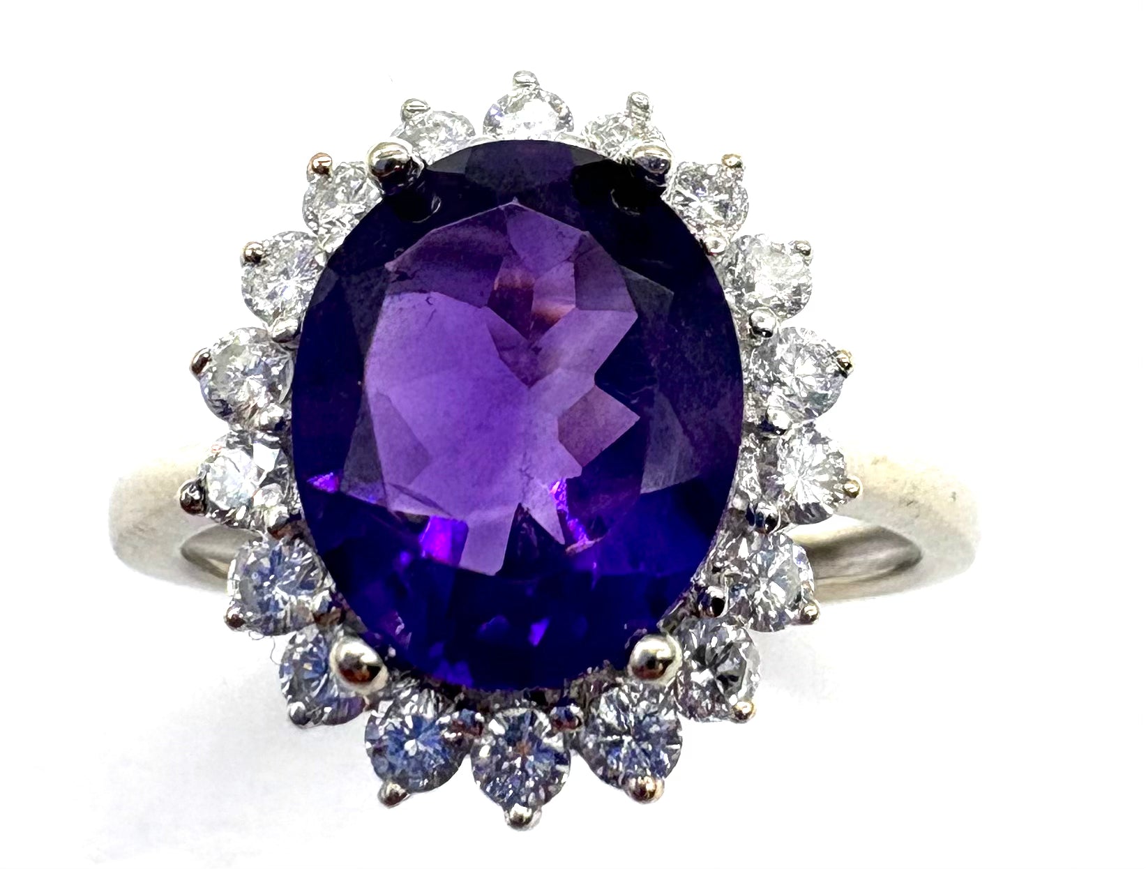 14K Gold Amethyst and Diamond Halo Ring for Women – Elegant Purple Gemstone Engagement & Wedding Jewelry Gift – Perfect for Valentine's Day, Anniversary & Special Occasions