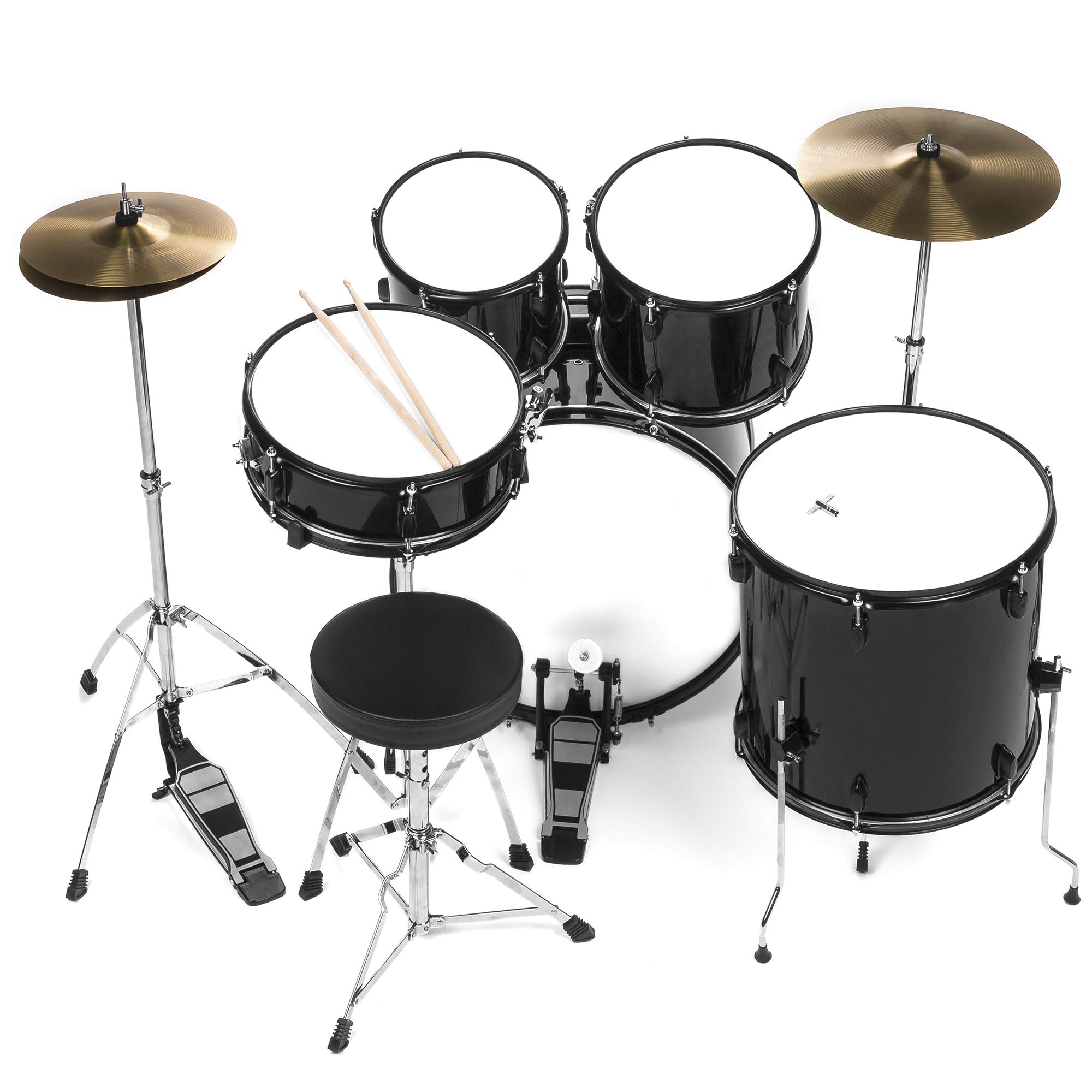 Best Choice Products 5-Piece Full Size Complete Adult Drum Set with Cymbal Stands, Stool, Drum Pedal & Sticks - Professional Black Floor Tom Drum Kit for Home Studio, Live Performances & Music Practice