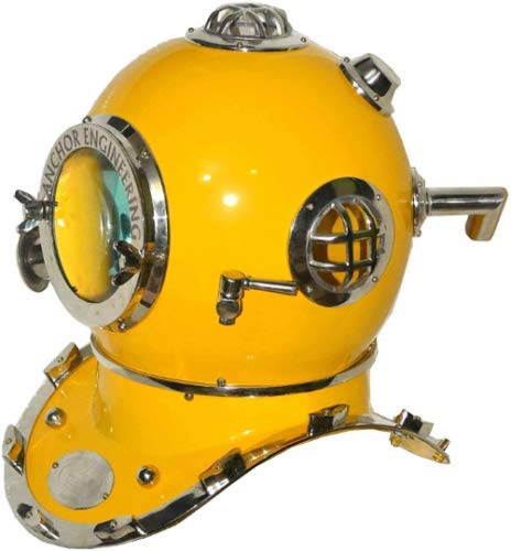 Yellow Deep Sea Diving Helmet for Professional Divers - Nautical Anchor Design Scuba Gear for Underwater Exploration and Maritime Adventures