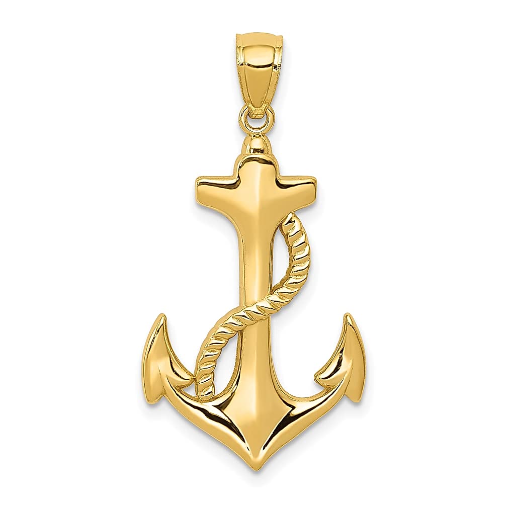14K Yellow Gold Nautical Anchor & Ship Wheel Pendant Necklace - Marine Rope Charm Jewelry for Women - Perfect Gift for Her - Ideal for Beach Weddings, Nautical Parties & Seashore Vacations