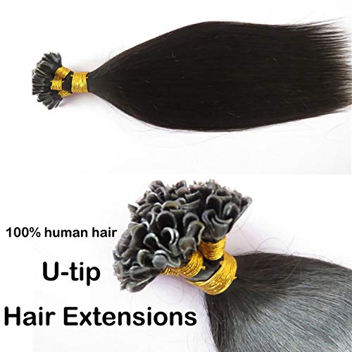 Silky Straight U-Tip Human Hair Extensions 30 Inch - 100% Brazilian Remy Hair with Keratin Fusion (1g/s, Pre-Bonded, Color 1B) for Length & Volume - Perfect for Weddings, Parties & Daily Styling