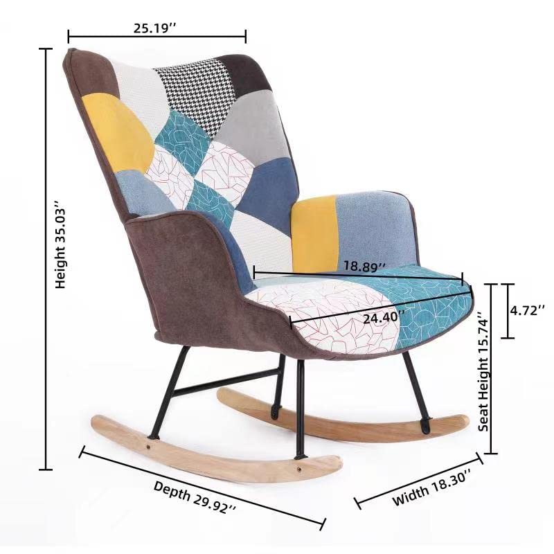 HomVent Upholstered Rocking Chair - Mid Century Modern Fabric Nursery Glider with Tall Back & Wood Base - Comfortable Accent Armchair for Adults & Kids - Perfect for Living Room, Bedroom, Nursery & Relaxation