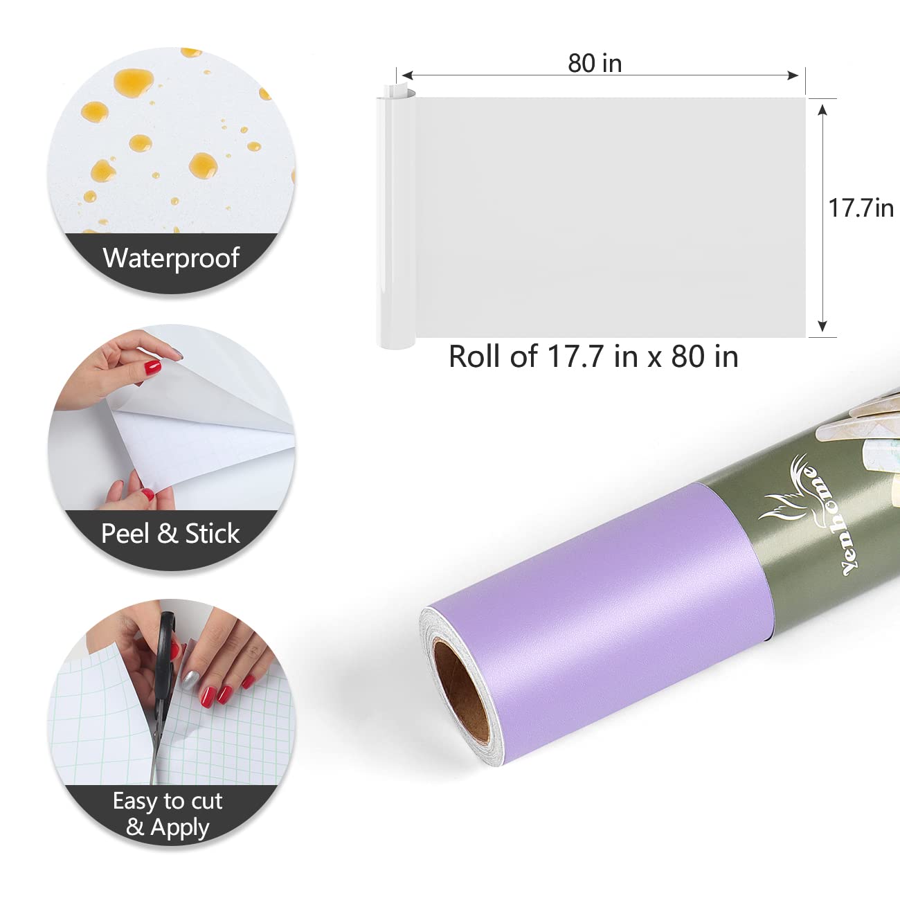 YENHOME Purple Contact Paper - Self-Adhesive Removable Wallpaper for Walls, Cabinets & Bulletin Boards | Matte Finish Peel & Stick Wall Covering (17.7