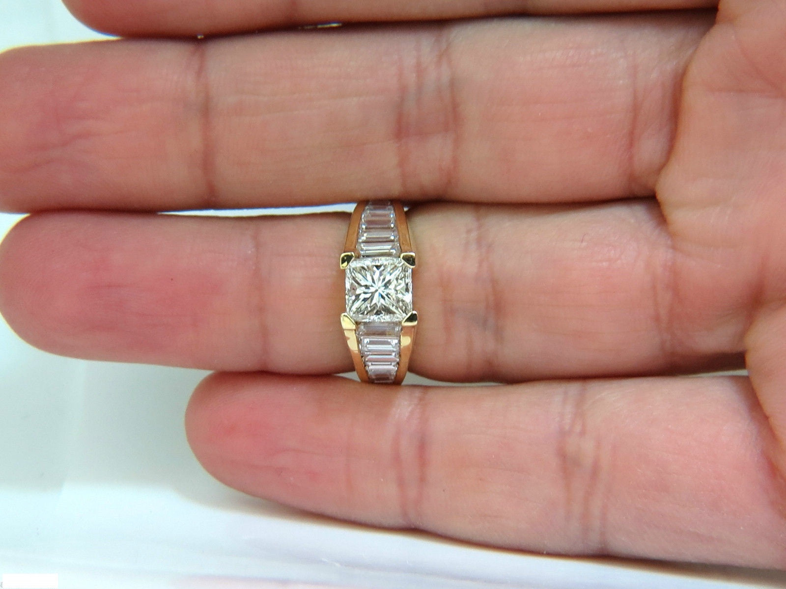 2.90CT 18KT Princess Cut Diamond Ring with Baguette Side Stones - Modern Art Deco Style for Engagement, Wedding & Anniversary Gifts