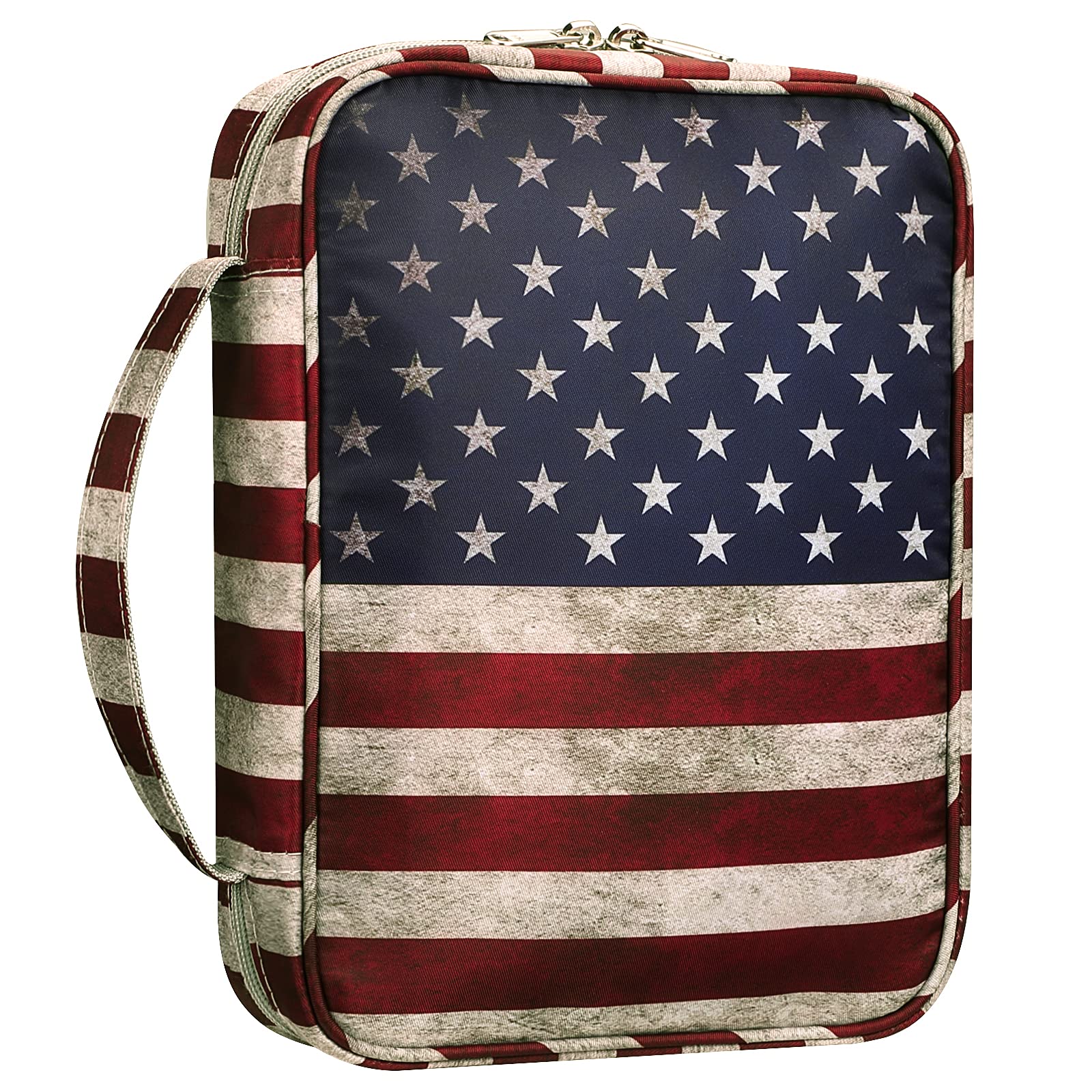 FINPAC Bible Cover with Handle & Zippered Pocket - Durable Protective Book Case for Church, Travel & Daily Use - Perfect Gift for Women, Men & Mothers - Patriotic US Flag Design - Ideal for Bible Study, Worship Services & On-the-Go Protection