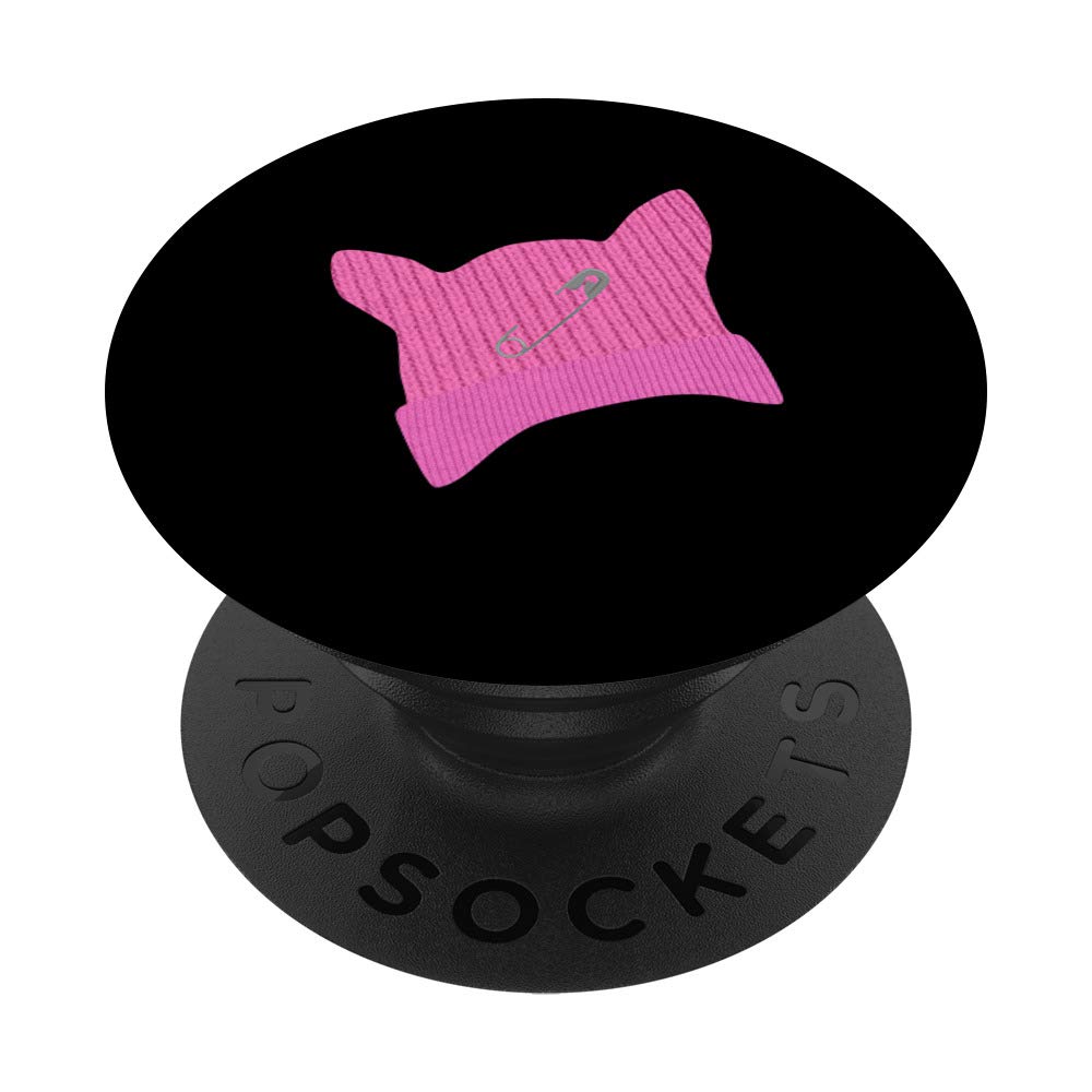 Pink Knitted Pussy Hat Safety Pin PopSockets - Phone Grip & Stand for iPhone, Samsung & Tablets - Perfect for Protests, Rallies & Everyday Use