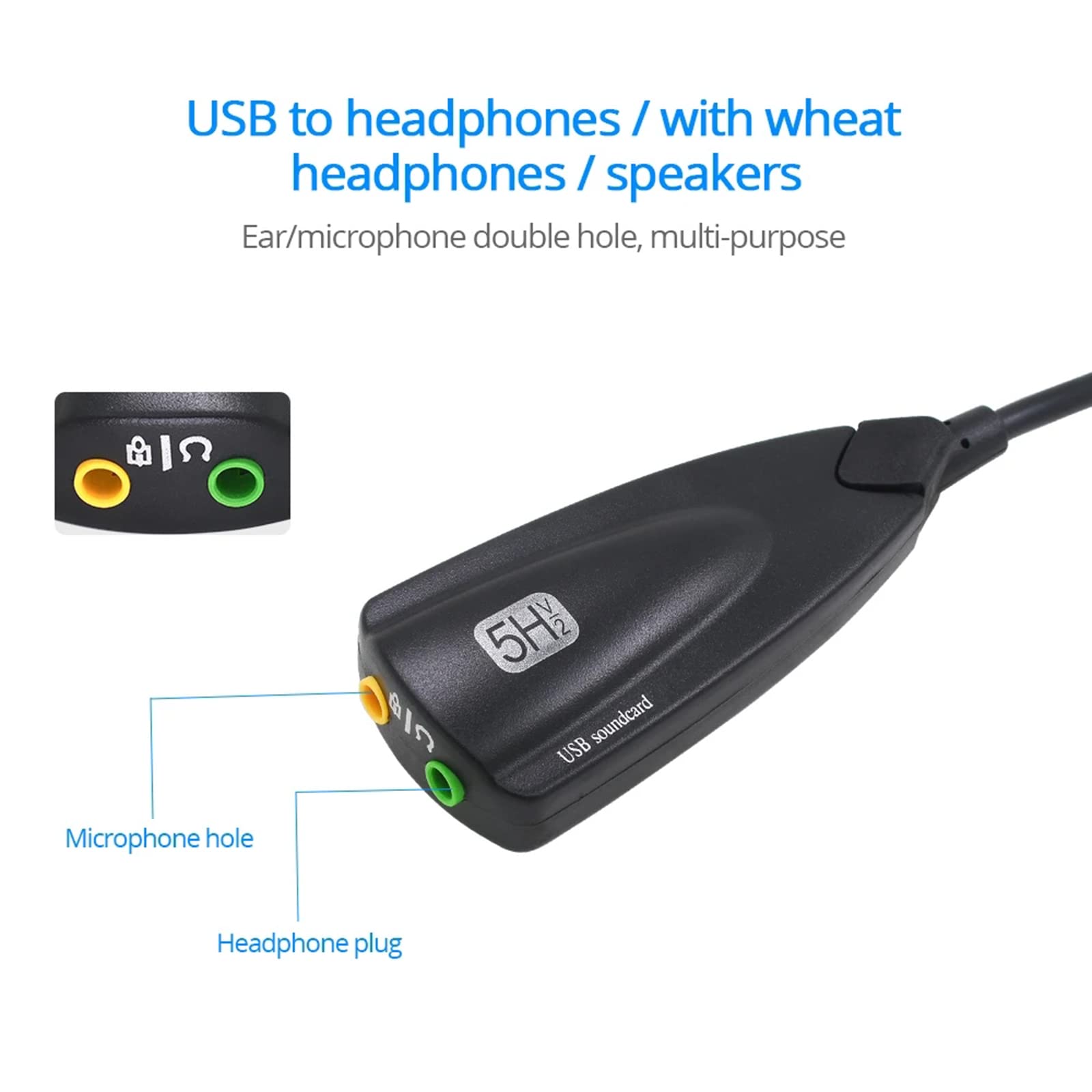 Fhsqwernm 5HV2 USB External Sound Card - 7.1 Channel Audio Adapter with 3.5mm Jack, Plug & Play No Driver Needed, Portable USB Sound Card for Gaming, Streaming & Conference Calls