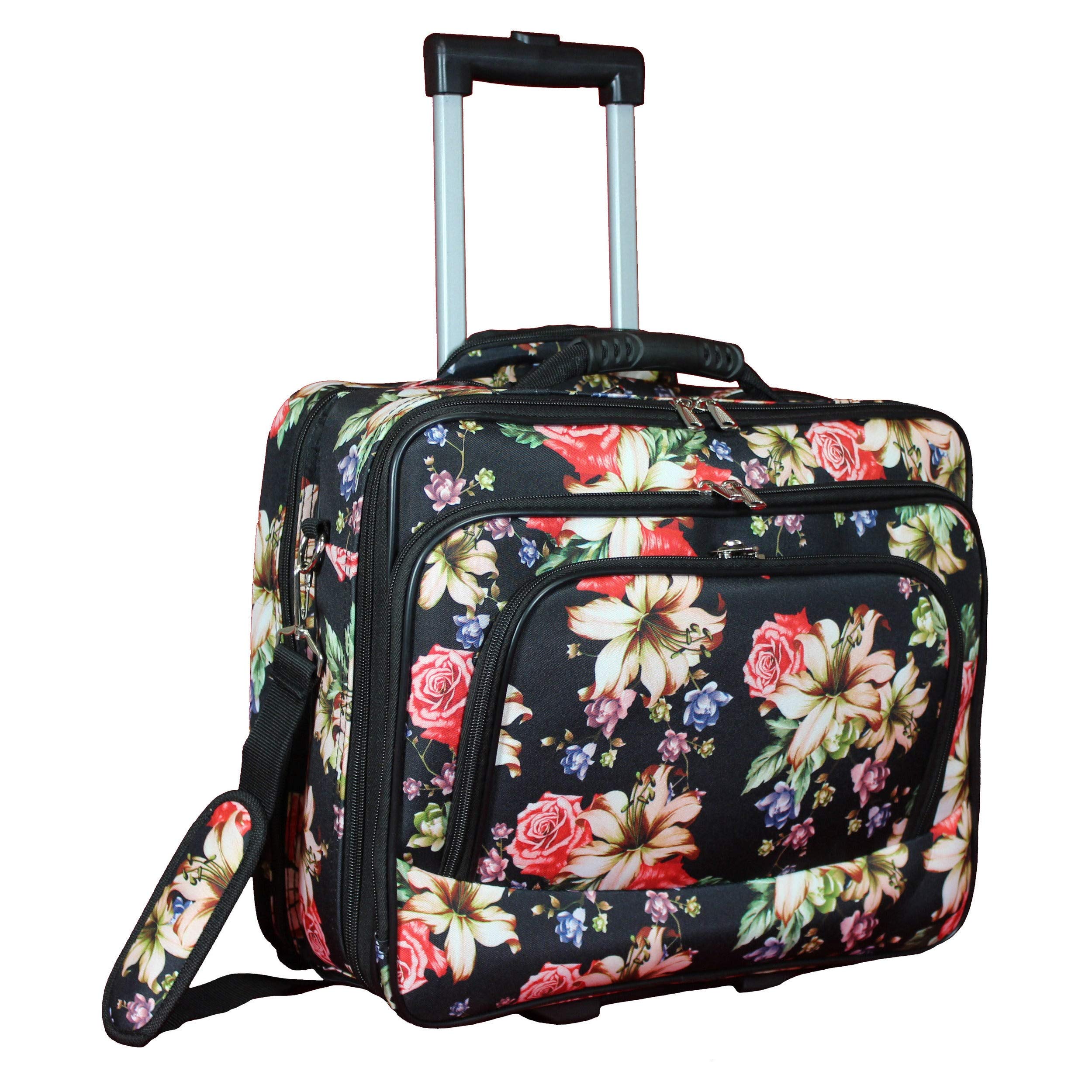 17-inch Floral Laptop Business Case - Multi-Color Flower Bloom Collection Rolling Bag with Multiple Compartments & Lined Interior | Perfect for Work Travel, Office Commute & Business Trips