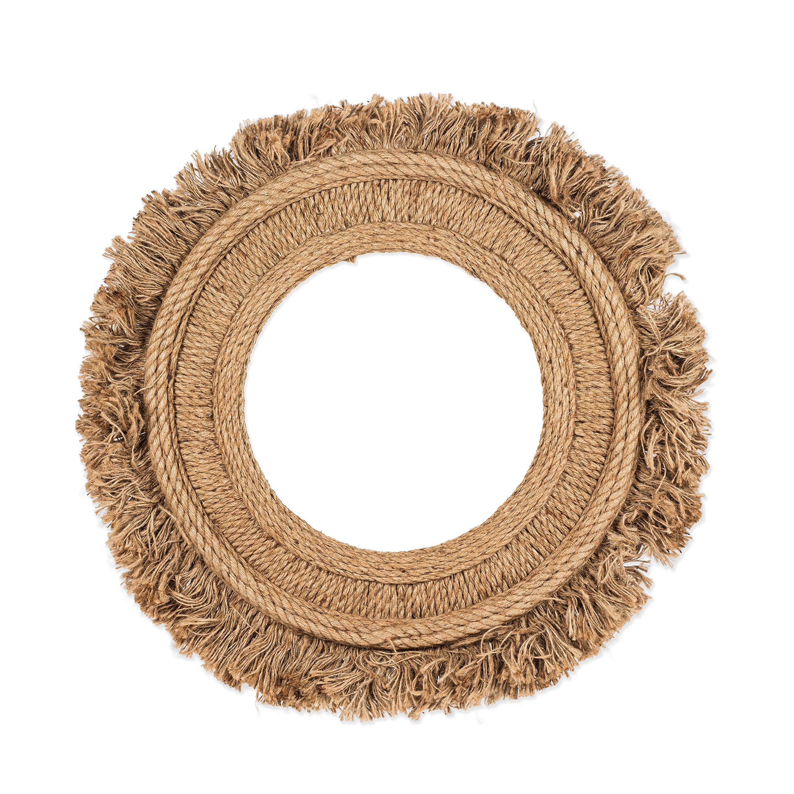 Abbott Collection 27-FRINGE-139 Large Natural Fringe Rope Mirror - Boho Wall Decor for Living Room, Bedroom & Entryway