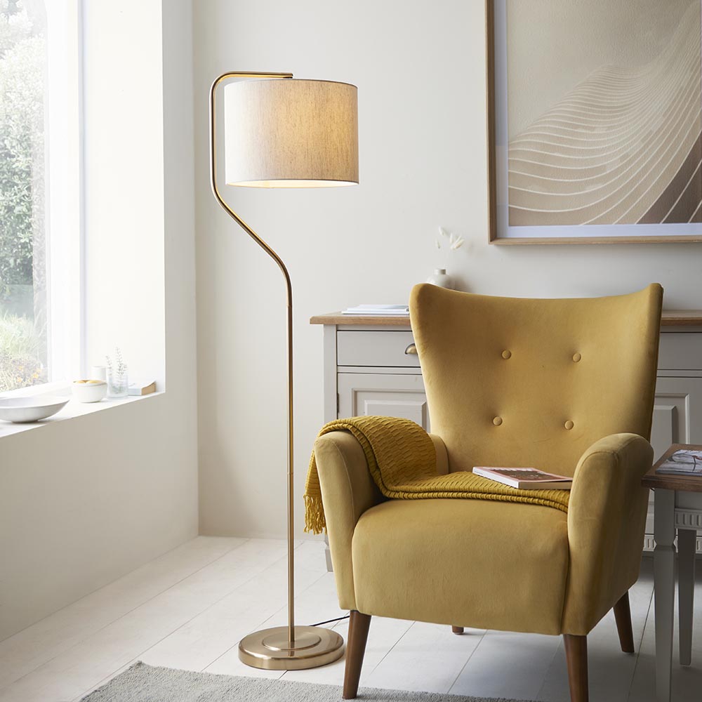 Arcturus Brass Finish Floor Lamp with E27 Socket - Modern Lighting for Living Room, Bedroom, and Office Decor