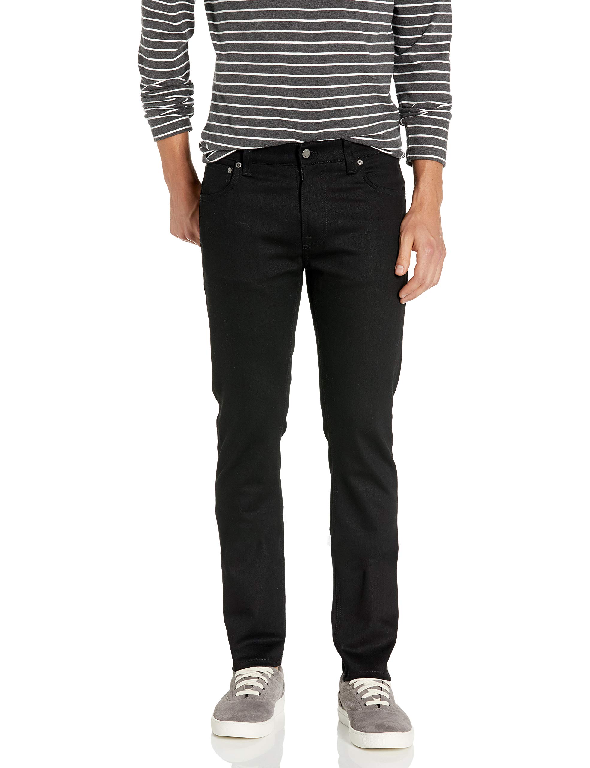 Nudie Jeans Men's Slim Fit Thin Finn Stretch Denim Jeans in Dry Cold Black - Perfect for Casual Wear & Night Out