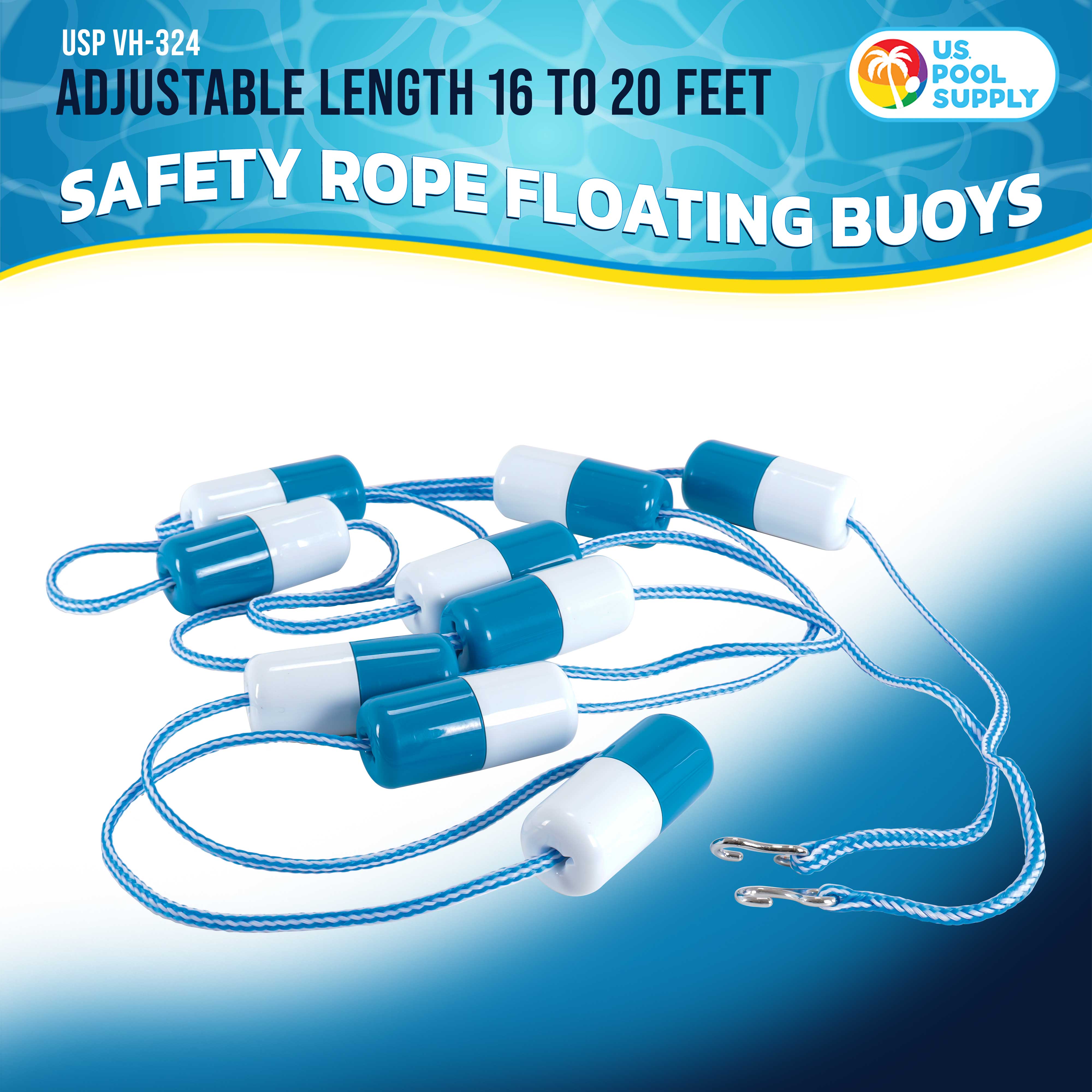 Adjustable 16-20ft Pool Safety Rope with Floating Buoys - U.S. Pool Supply for Hazardous Area Sectioning & Lane Division - Perfect for Swimming Pools, Water Parks & Backyard Safety