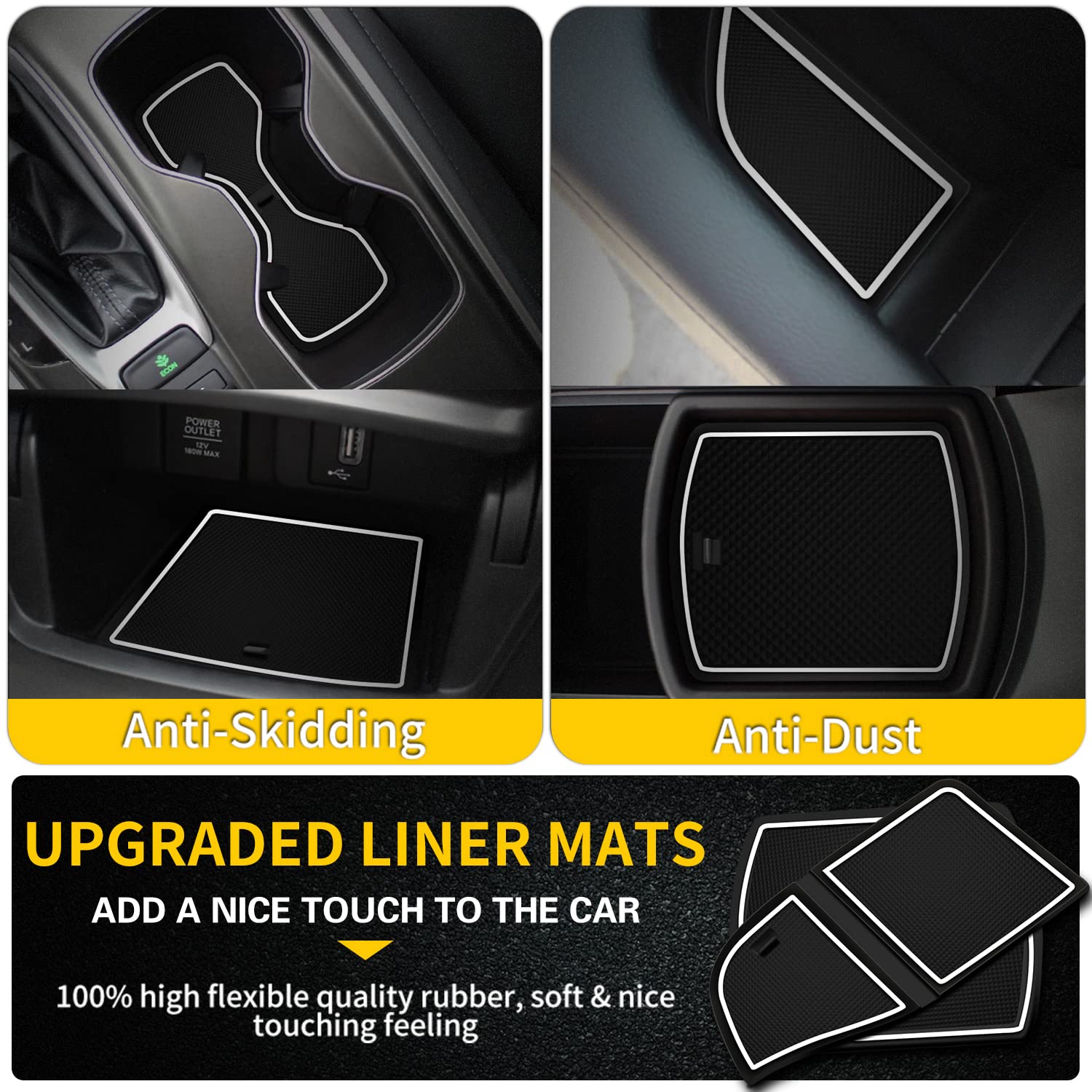 Premium Custom Fit Car Liner Mats for Honda Accord 2018-2022 - 12-Piece Set with White Trim (Cup Holder, Door Pocket & Center Console Inserts) | Waterproof Protection & Easy Cleaning for Daily Commute & Road Trips