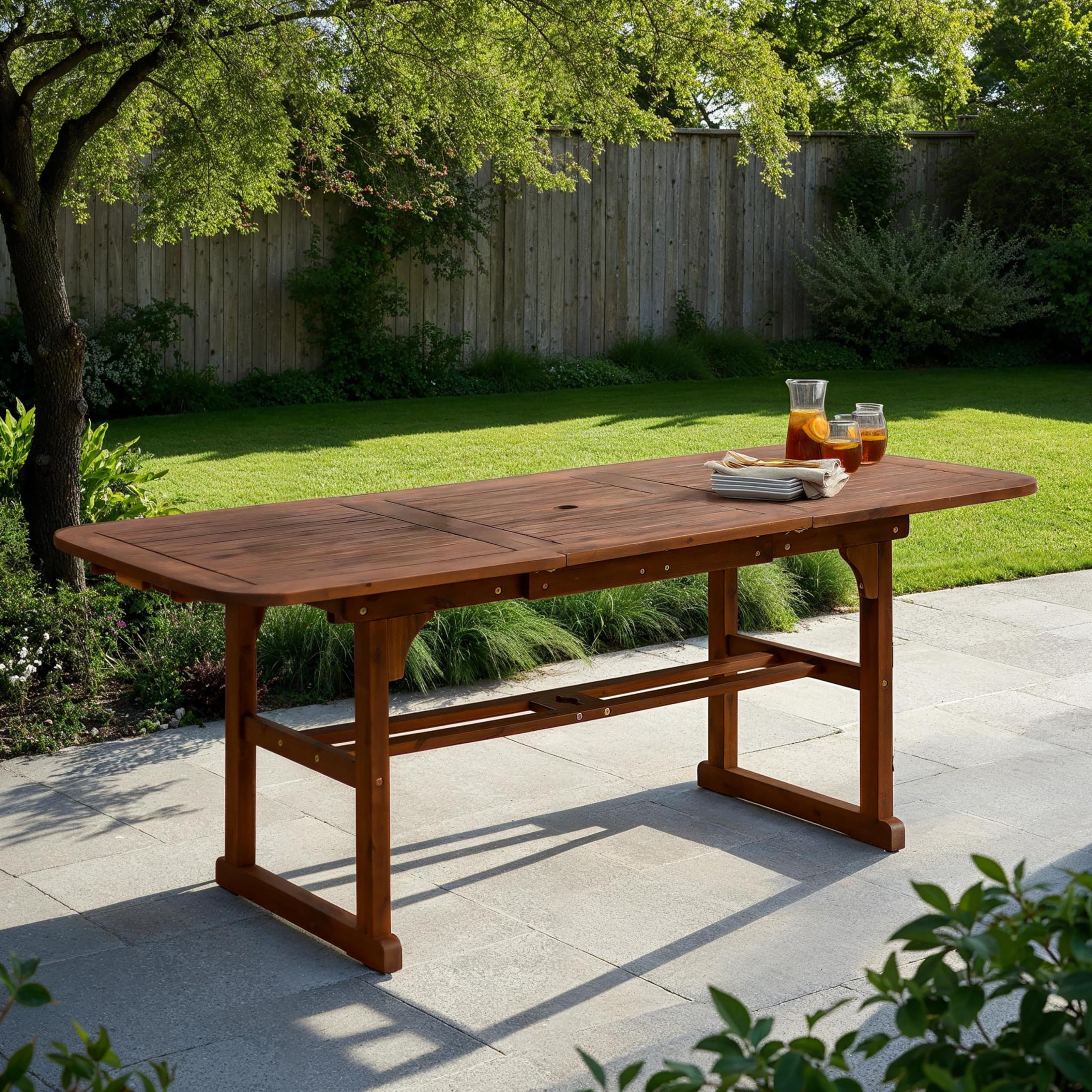 Walker Edison Maui Modern Solid Acacia Wood Slatted Patio Dining Table - 78 Inch Dark Brown Outdoor Furniture for Garden, Backyard, Poolside & Restaurant Dining