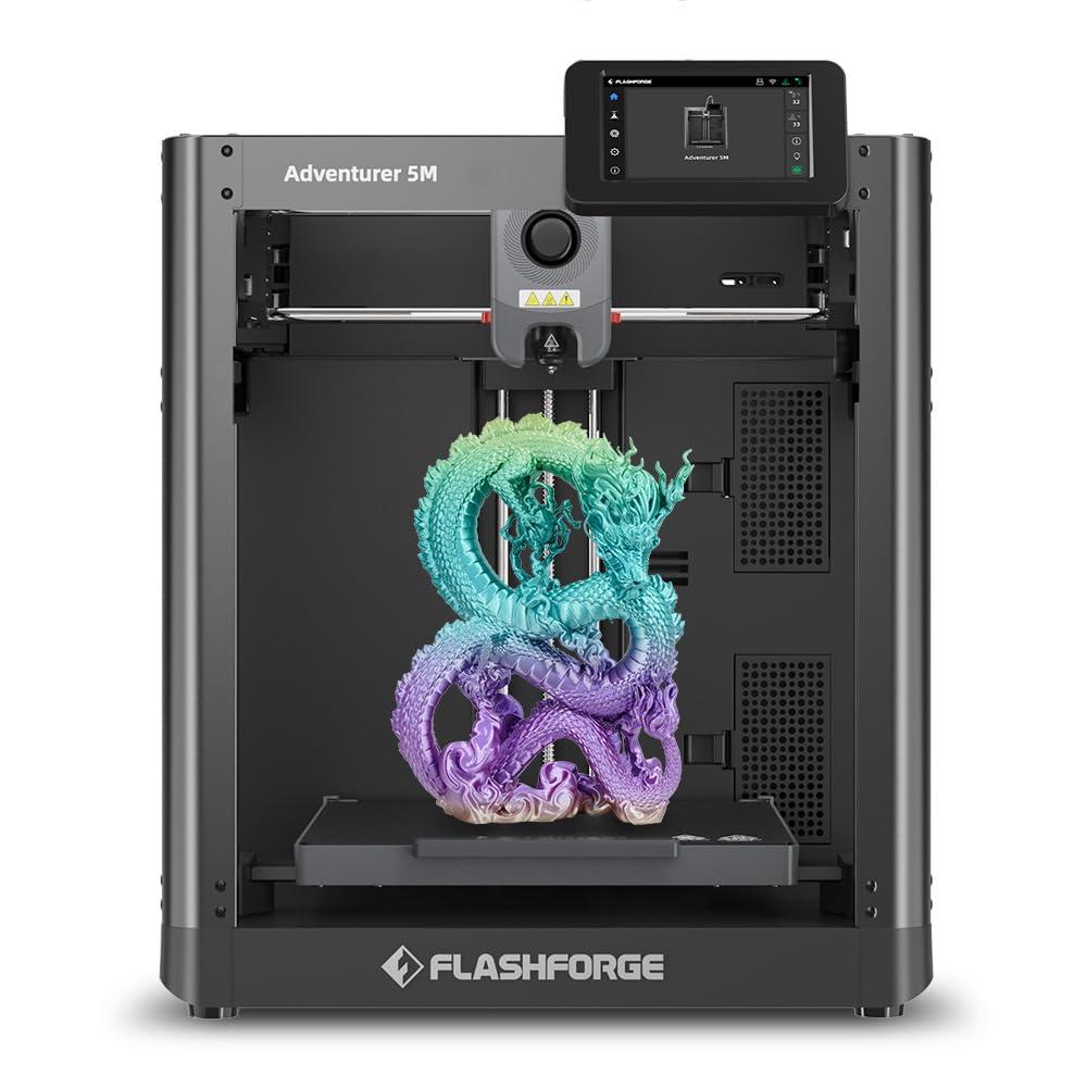 FLASHFORGE Adventurer 5M 3D Printer - Auto Leveling FDM 3D Printer with 600mm/s High Speed, Quick Detachable 280°C Nozzle, Vibration Compensation, 220x220x220mm Build Volume - Perfect for Home, Office & Educational 3D Printing Projects
