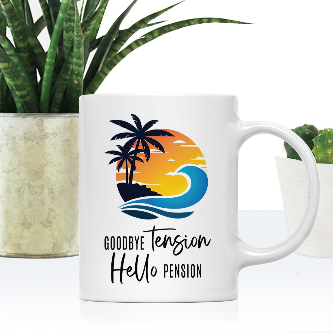 Funny Retirement Coffee Mug - 'Goodbye Tension Hello Pension' Ceramic Mug for Women & Men - 11oz Happy Retirement Gift for Coworkers & Bosses - Perfect Office Farewell Present & Humorous Coffee Cup for Daily Use
