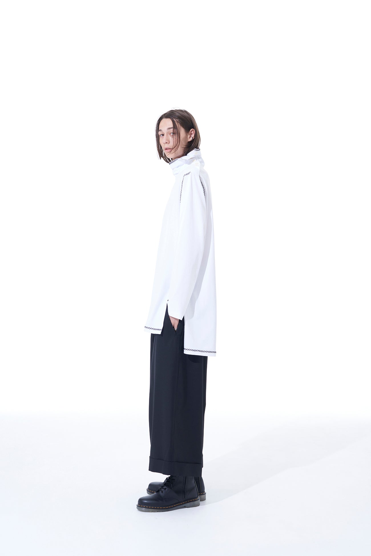 Stylish Cotton Jersey High Neck Long Sleeve T-Shirt with Geometric Stitches - Perfect for Casual Wear, Layering & Everyday Outfits