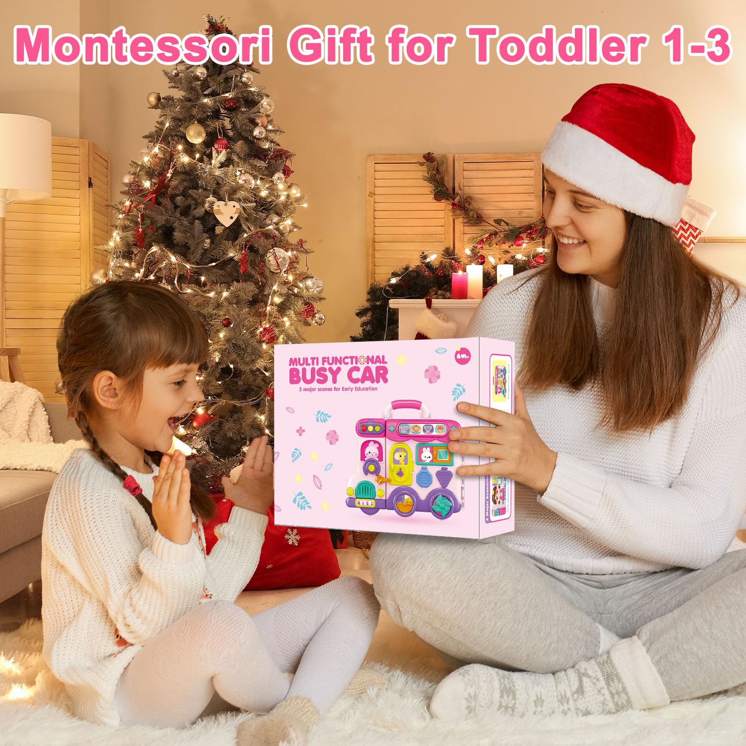 Montessori Busy Board for Toddlers 1-3 Years - Educational Fine Motor Skills Toy with Music for 12-18 Month Old Babies - Perfect Birthday Gift for 1+ Year Old Girls - Great for Preschool Learning & Travel Activities