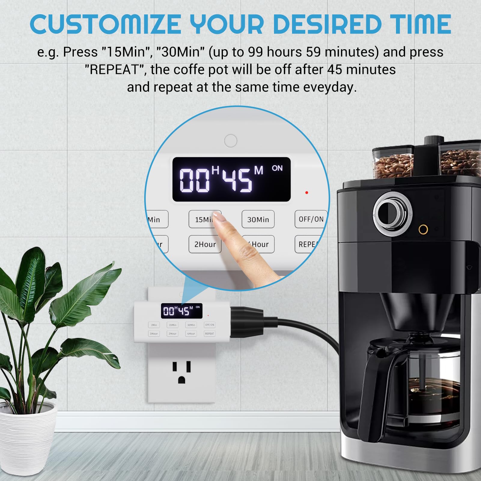 99-Hour Digital Countdown Timer Outlet with Large LCD Screen & Auto Shut Off - 2 Pack for Home, Office, Vacation Security - Perfect for Chargers, Lights, Appliances & Energy Saving