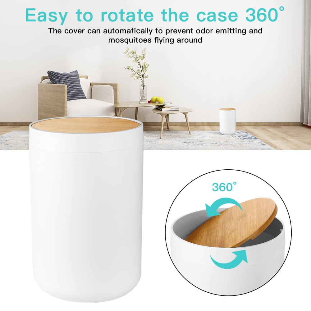 Otostar 6-Piece Bamboo Bathroom Accessory Set - Plastic Toothbrush Holder, Soap Dispenser, Q-Tip Holder, Tumbler, Soap Dish & Toilet Brush Holder - Modern Bathroom Organization for Home, Apartment, Hotel (White)
