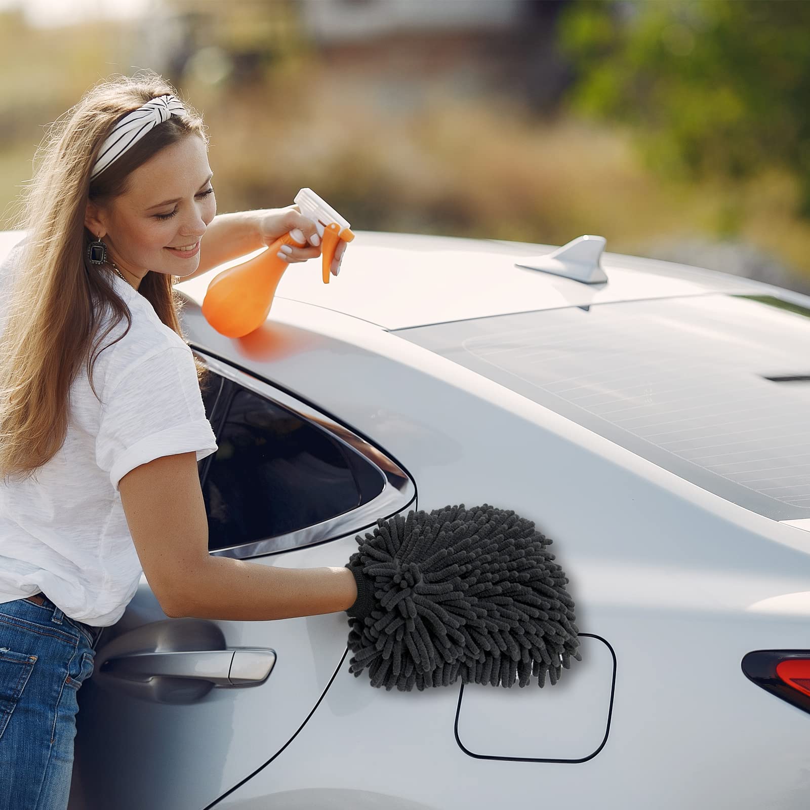 Premium Chenille Microfiber Car Wash Mitt - Scratch-Free Cleaning Gloves for Cars, Trucks & SUVs (2-Pack, Green) - Gentle Hand Wash & Wax Application