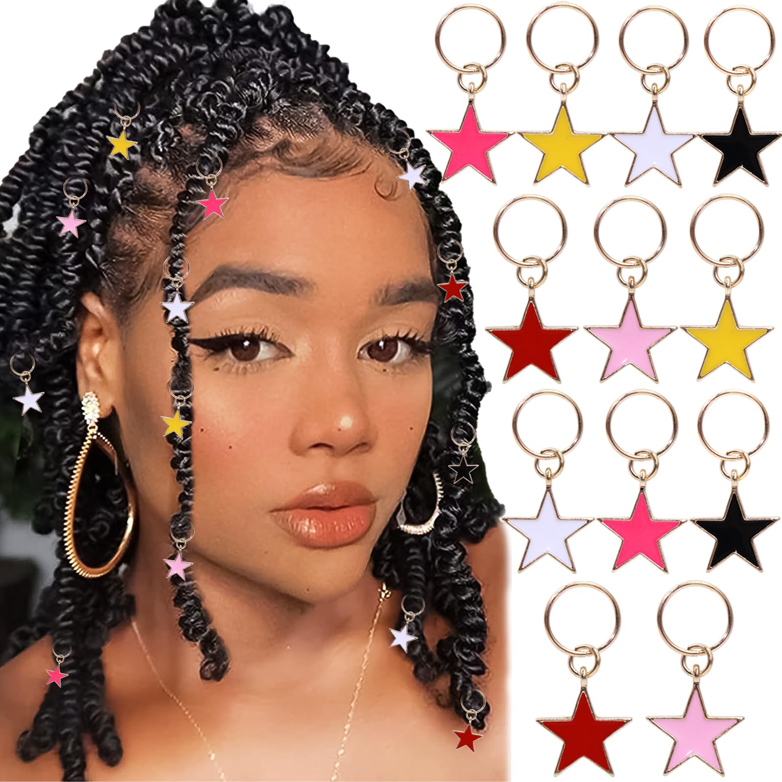 NAISKA Gold Star Hair Clips for Women - Dreadlock Accessories & Braid Jewelry - Perfect for Locs, Braids, Twists & Natural Hairstyles - Great for Parties, Weddings & Everyday Wear