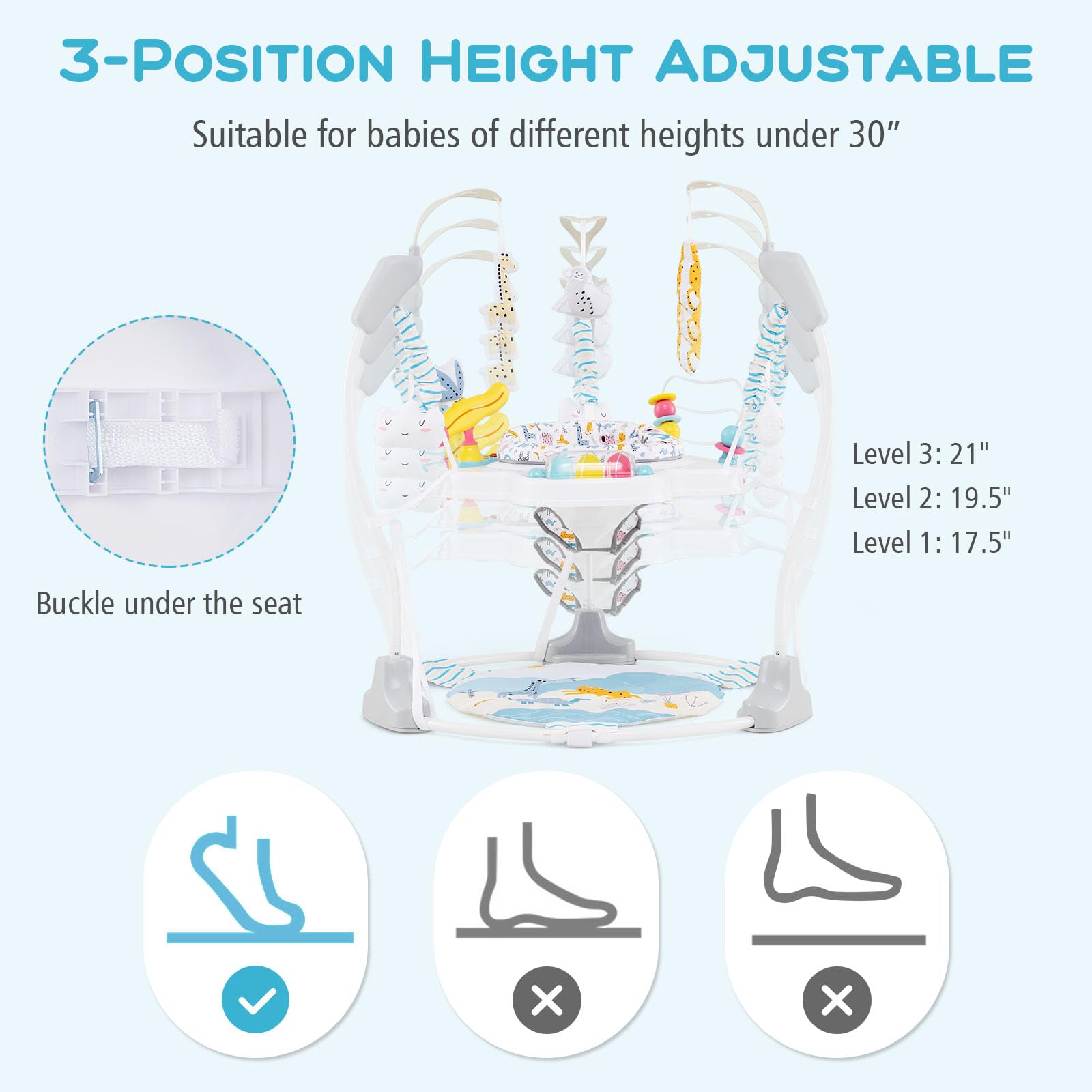 INFANS 3-in-1 Baby Activity Center - Interactive Play Gym with Music, Lights & 360° Rotating Seat | Adjustable Height Jumpers & Bouncers for Infants 6-12 Months | Learning Toys for Crawling & Early Development (Blue) - Perfect for Playtime, Sensory Stimulation & Motor Skills Growth