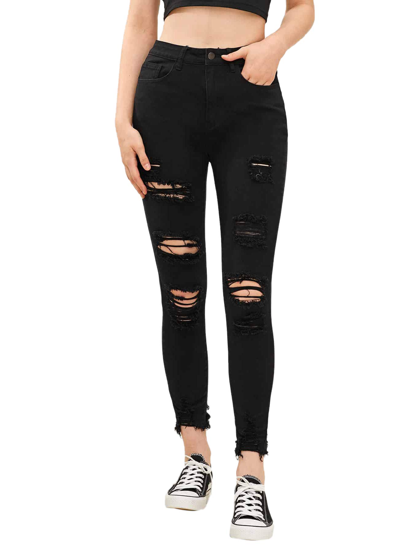 SweatyRocks Women's High Waisted Stretch Ripped Skinny Jeans - Distressed Denim Pants for Casual Wear, Night Out & Street Style Fashion