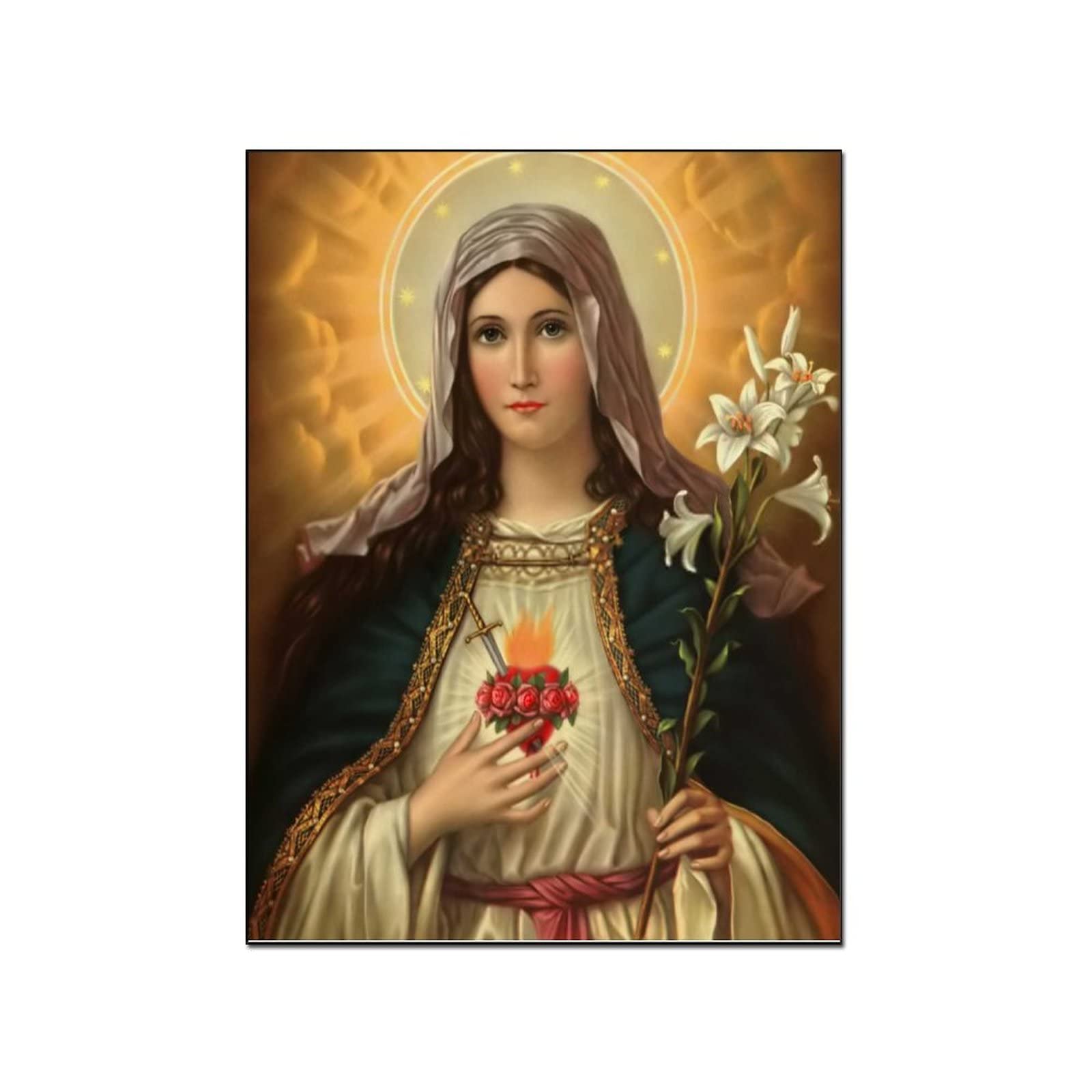 Immaculate Heart of Mary Poster Print - 24x32 Inch (60x80cm) Religious Wall Art for Catholic Home Decor - Perfect for Living Room, Bedroom & Prayer Space