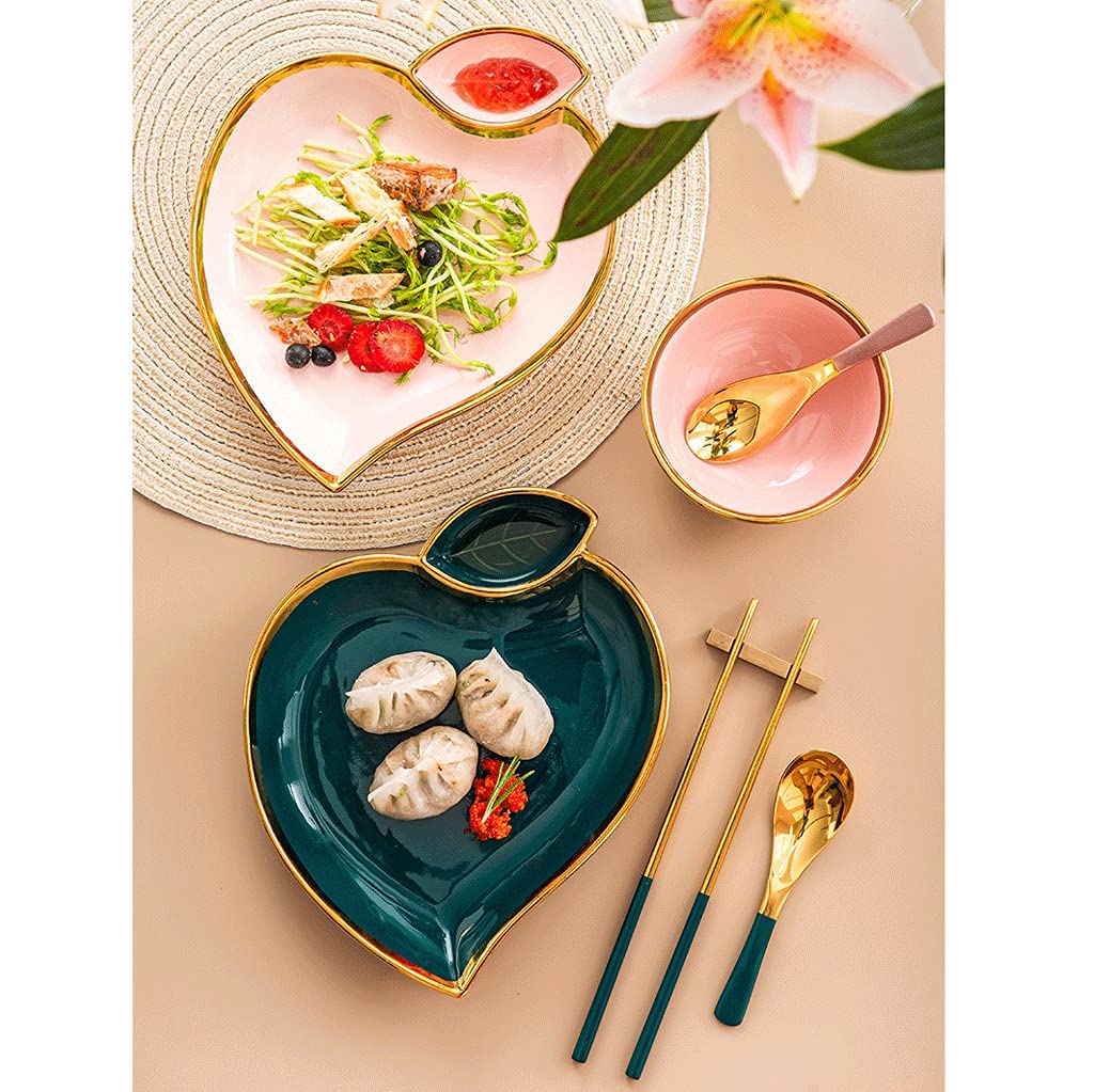 Pink Heart-Shaped Ceramic Dinner Plates Set of 4 - 20x24.5x3.5cm Kitchen Plates for Dips, Pasta, Dessert, Soup & Fruit - Perfect for Valentine's Day, Romantic Dinners & Gift Giving