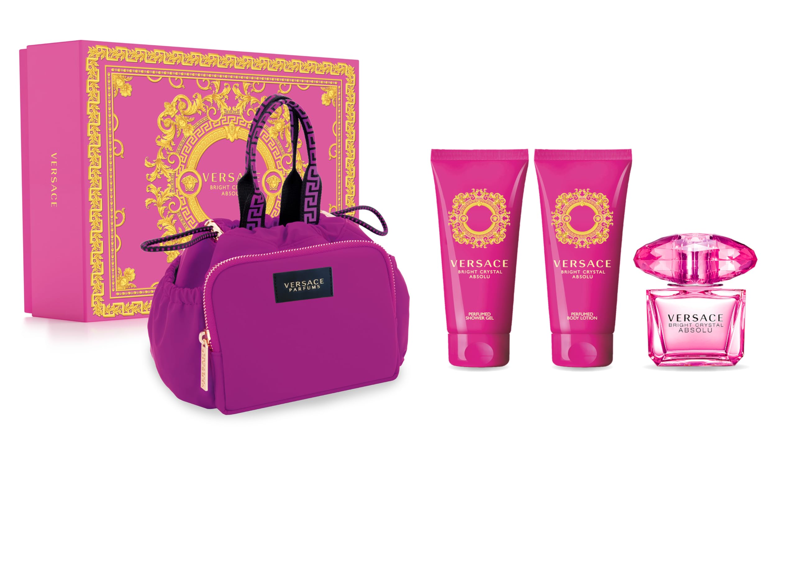 Versace Bright Crystal Absolu 4-Piece Gift Set - 3.0 oz Eau de Parfum Spray for Women | Luxury Fragrance Set for Gifts, Date Nights & Special Occasions