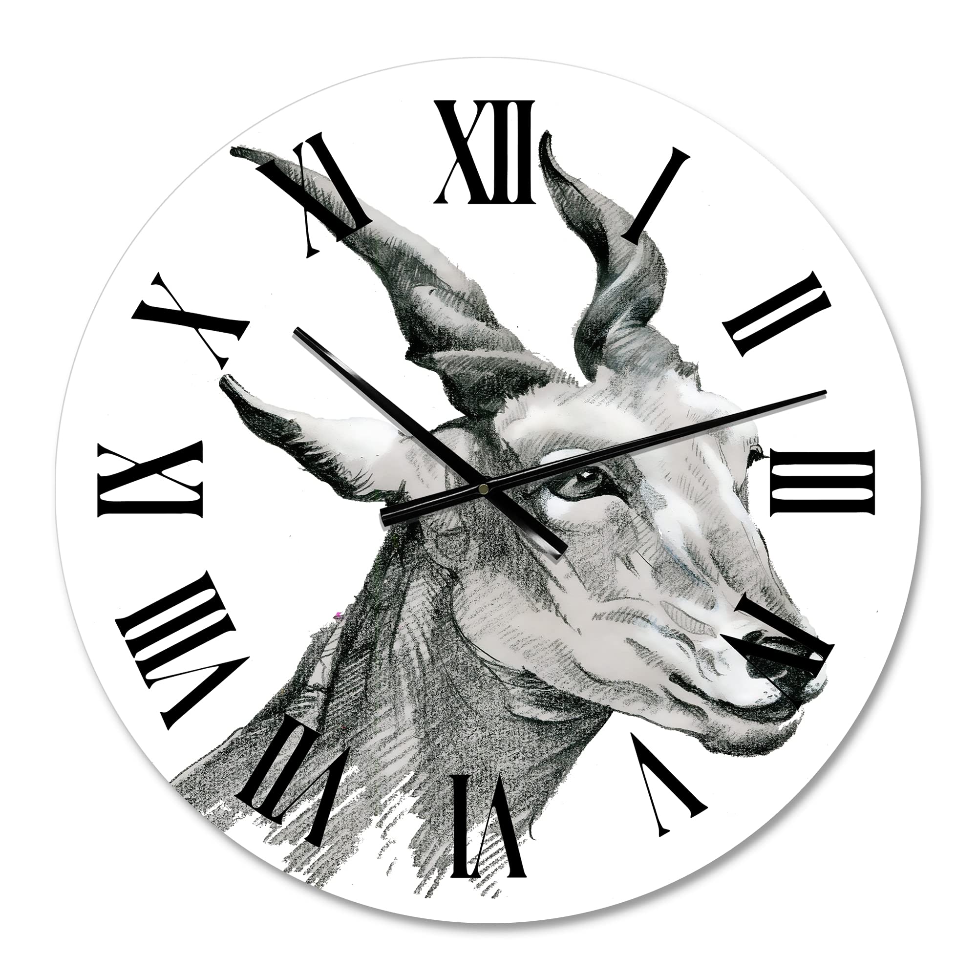 Farmhouse Wall Clock - Large Monochrome Goat Portrait Design for Kitchen, Living Room & Office Decor | Rustic Animal Wall Art
