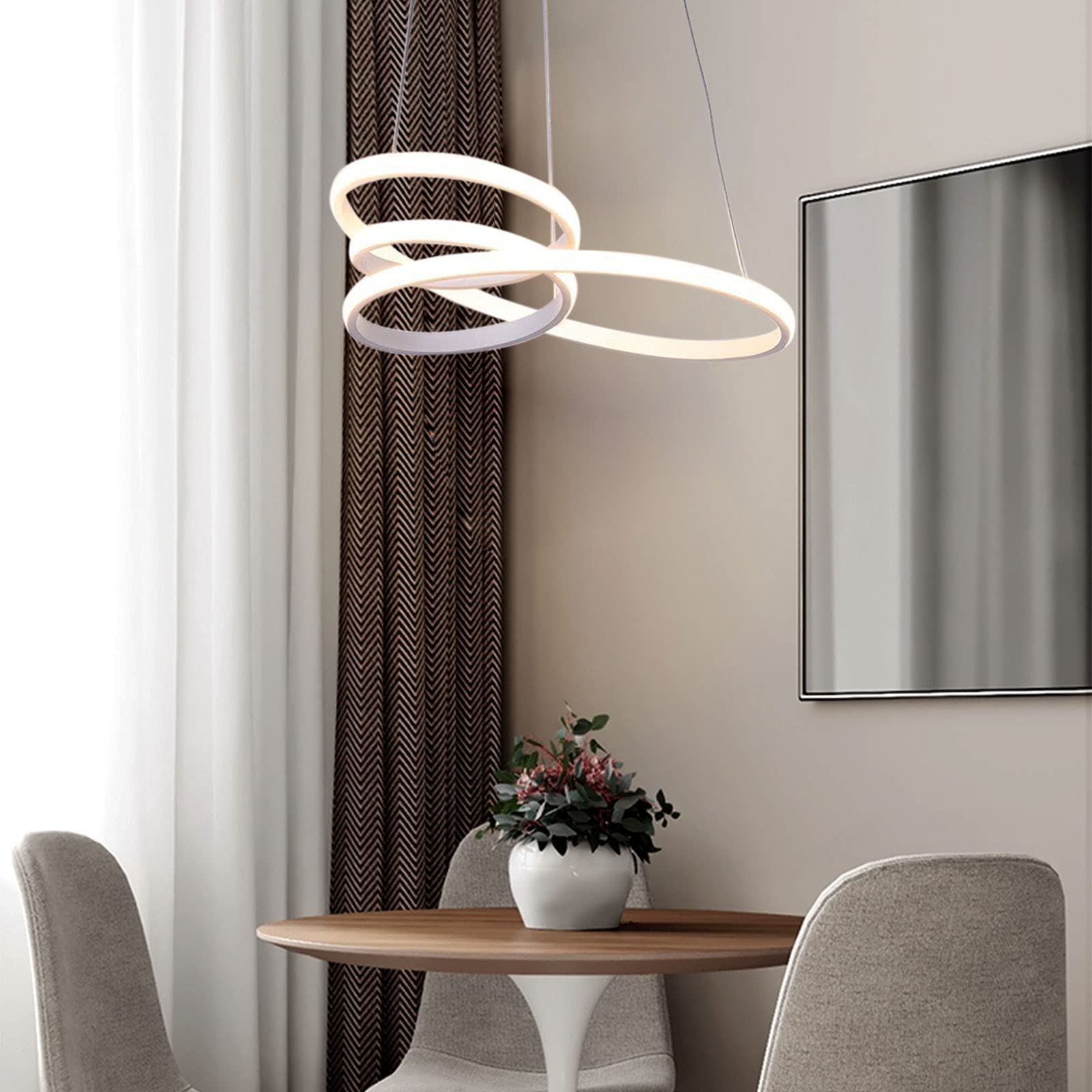 Modern LED Chandelier Ceiling Light - Adjustable Round Hanging Lamp with Unique Design for Bedroom, Living Room, Kitchen & Bar - White | Perfect for Dining Areas, Entryways & Home Decor