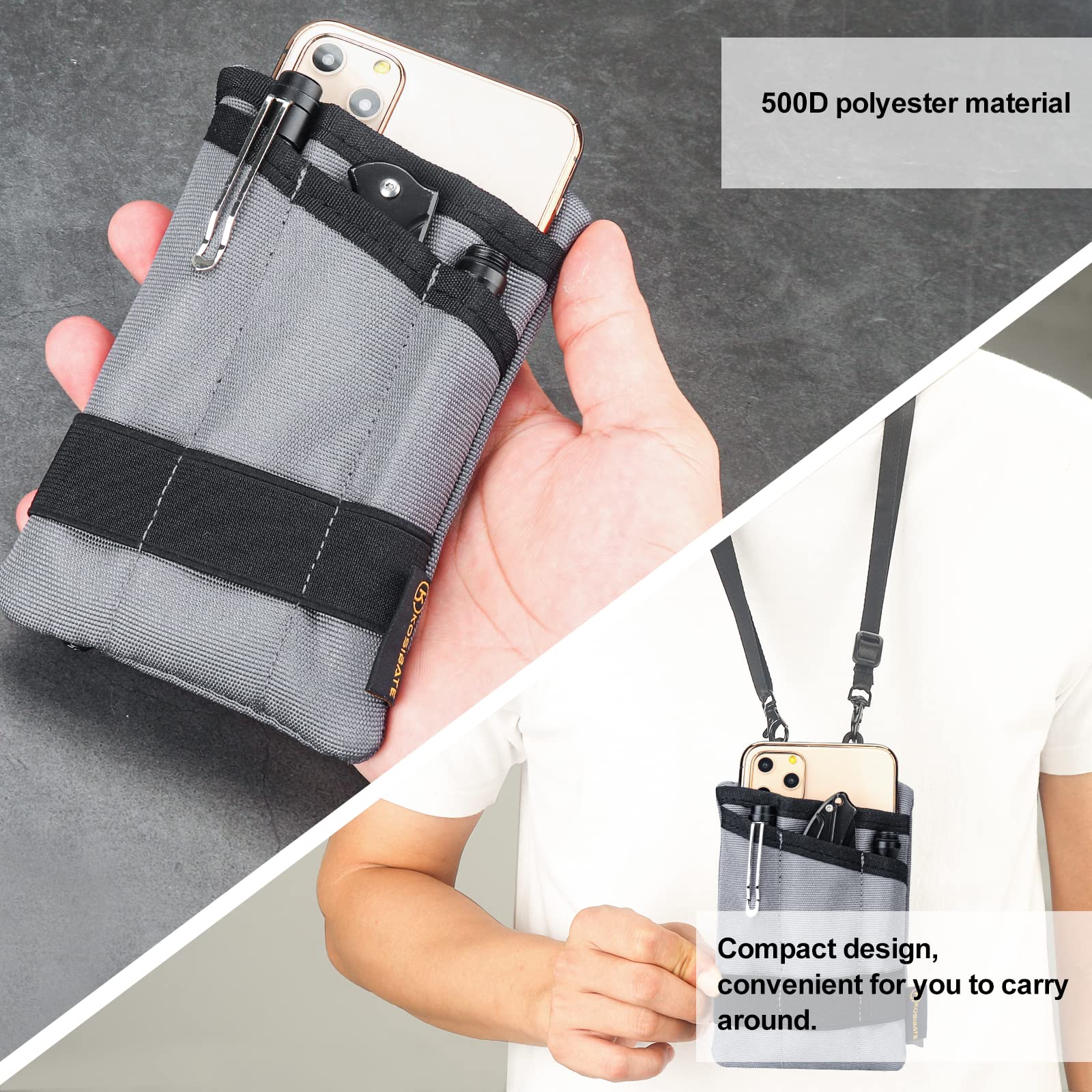 Kosibate EDC Pouch - Slim Everyday Carry Storage Organizer for Men, Mini Tool Pouch (Gray) - Perfect for Camping, Hiking, Travel & Daily Essentials