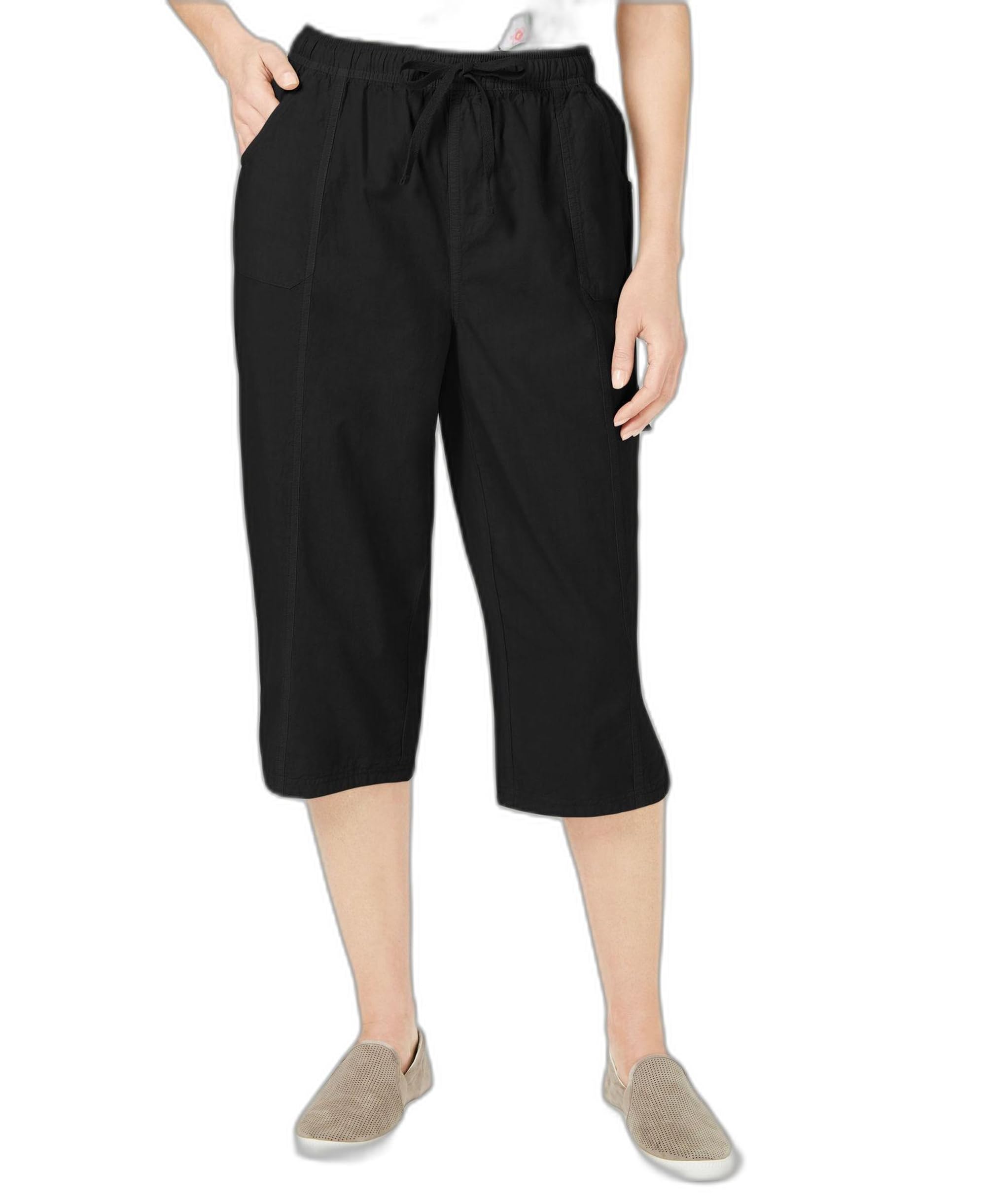 Karen S Petite Edna Capri Pants - Black Wash PS | Women's Petite Stretch Denim Cropped Pants for Casual Wear & Summer Outfits