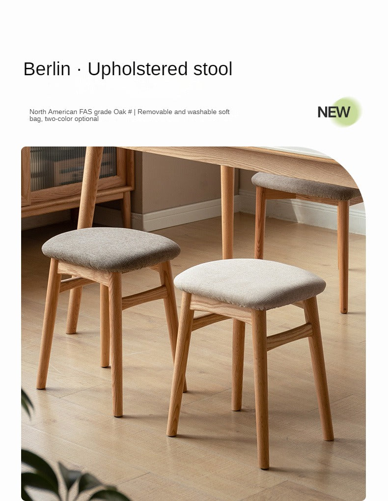 Premium Oak Solid Wood Makeup Stool with Soft Upholstered Seat - Perfect for Vanity, Dressing Room & Beauty Salon