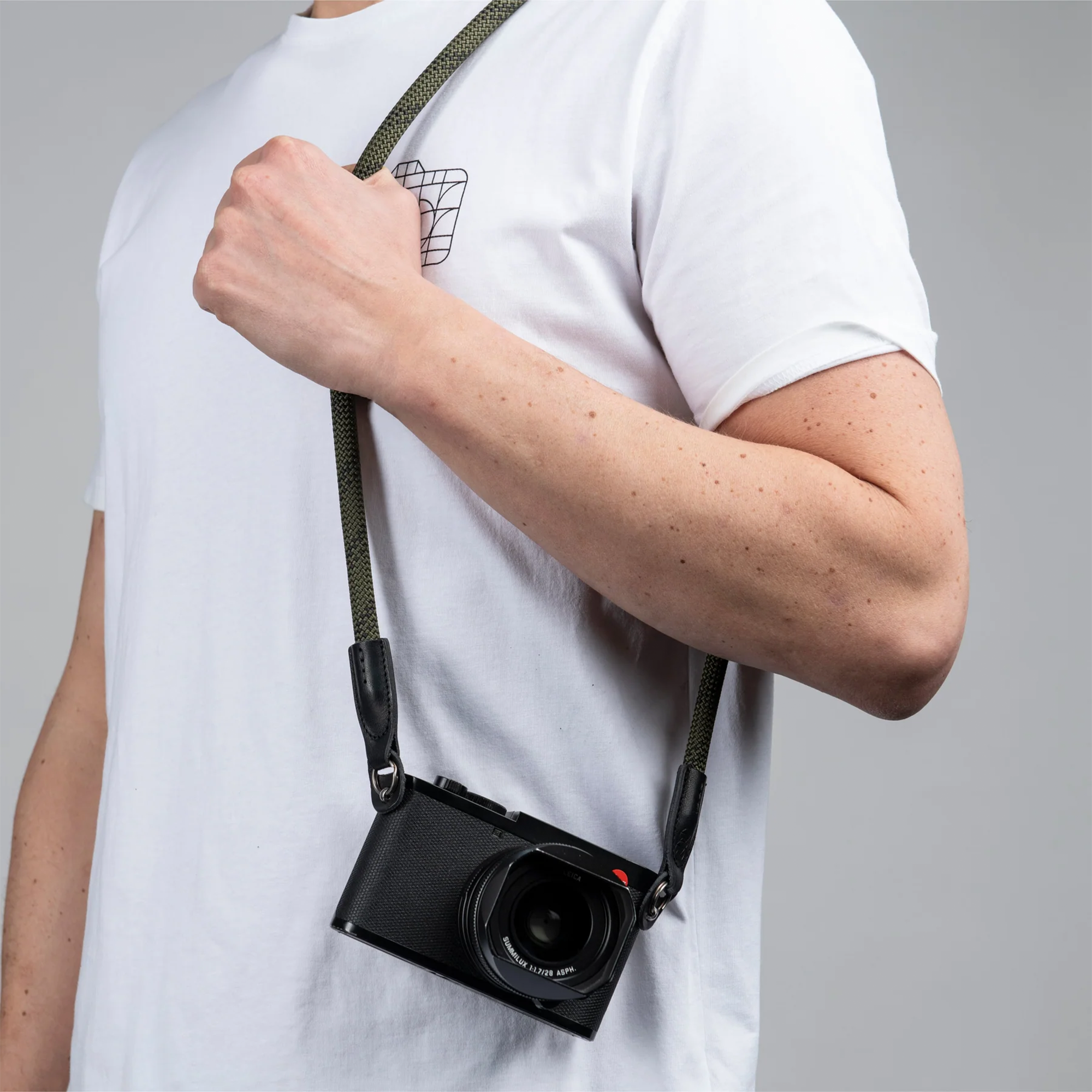 Cooph Rope Camera Strap with Split Ring - 39.4 Inch (100cm) Adjustable Neck Strap for DSLR/Mirrorless Cameras - Durable Duotone Olive Design for Travel & Photography Enthusiasts