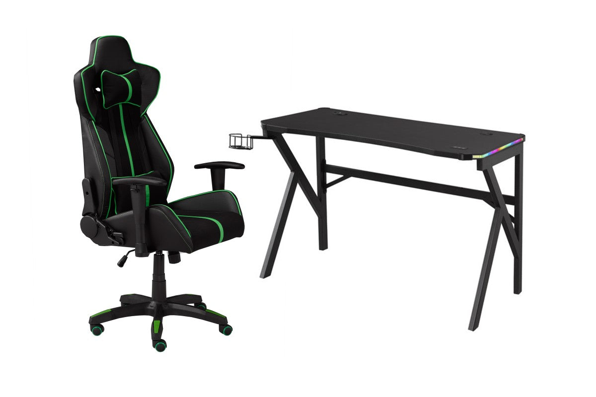 Premium Gaming Desk & Chair Set in Green/Black - Ergonomic Design for PC & Console Gamers - Perfect for Home Office & Gaming Setup