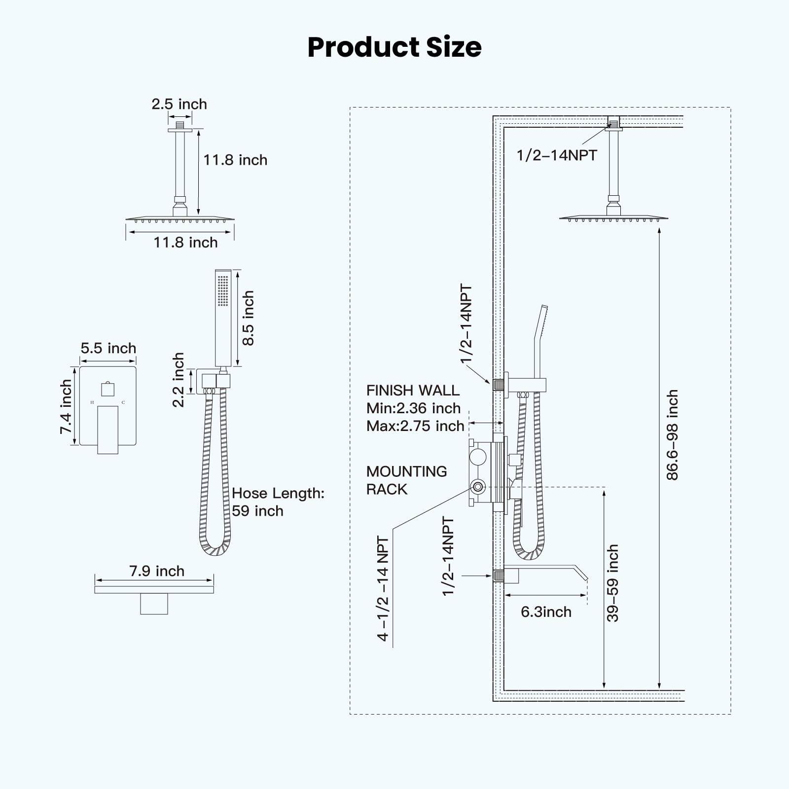 Gotonovo 12-Inch Polished Chrome Ceiling Mount Shower System - Rain Shower Head & Handheld Combo with Waterfall Tub Spout & Rough-in Valve Kit - Perfect for Modern Bathroom Renovation & Spa-Like Shower Experience