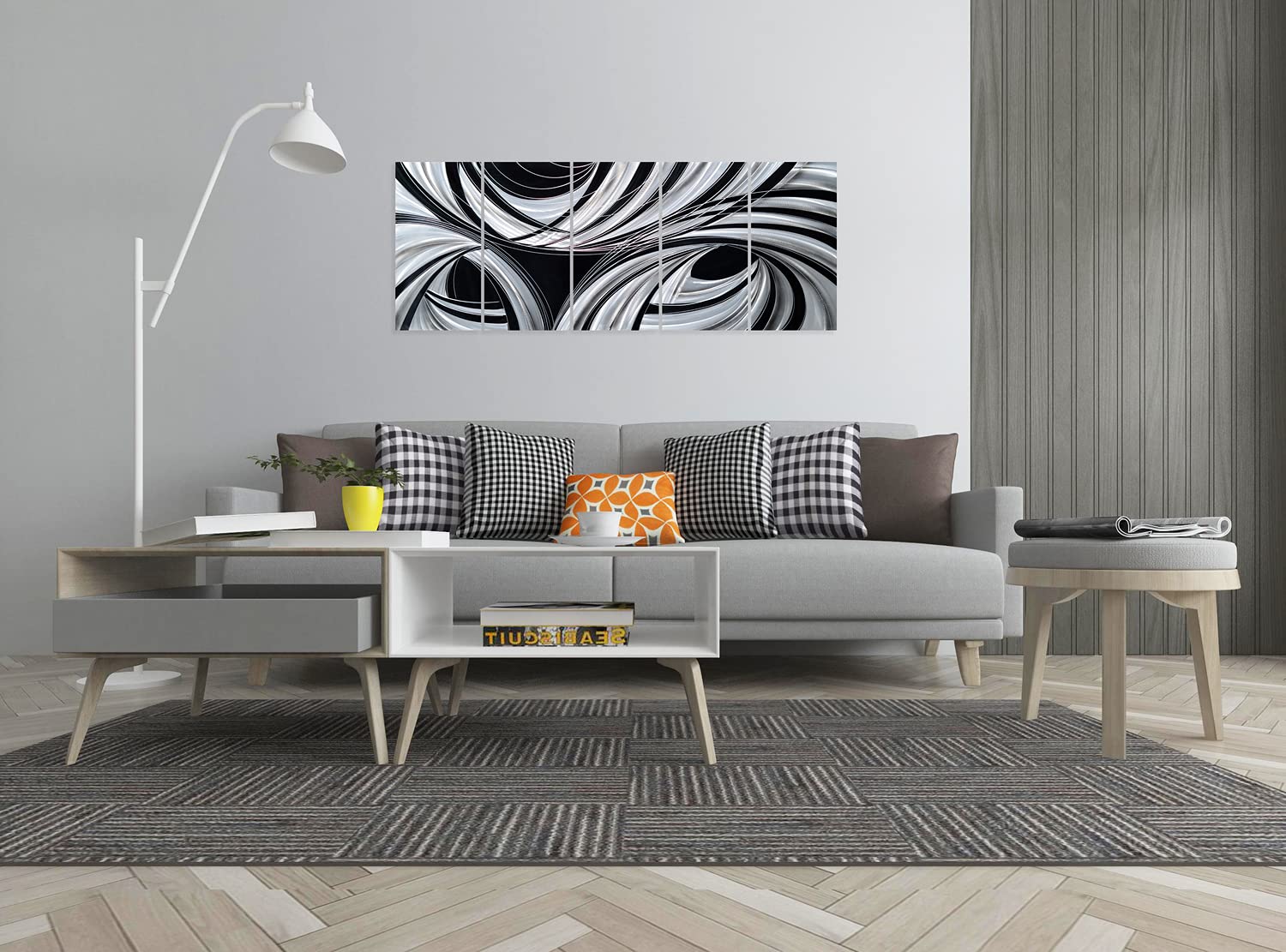 Handcrafted Abstract Black and White Metal Wall Art - Modern Aluminum Sculpture for Living Room, Bedroom & Dining Room Decor | Contemporary Home Accent for Office & Gallery Spaces