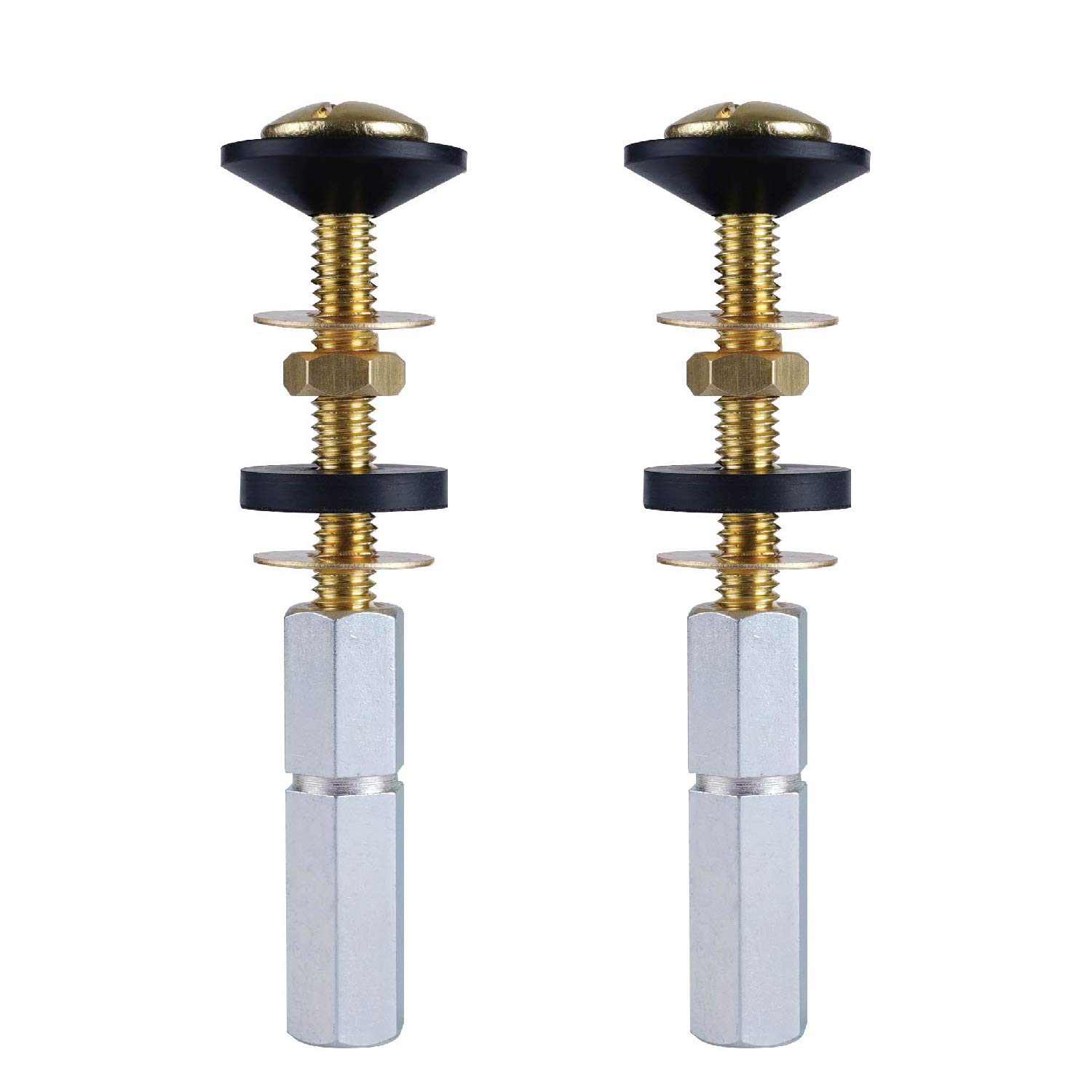 Hibbent 2 Pack Heavy Duty Toilet Tank to Bowl Bolt Kits - Solid Brass Bolts with Extra Long Nuts & Double Gaskets for Secure Fastening - Easy Installation for Toilet Repair & Maintenance