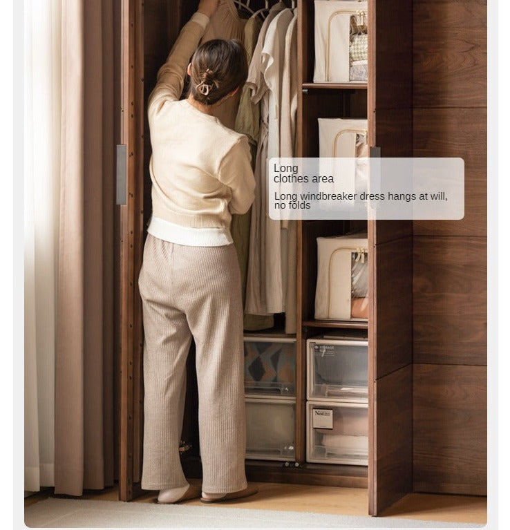 Premium Black Walnut Solid Wood Wardrobe Closet - Spacious Storage for Bedroom, Walk-In Closet & Guest Room Organization