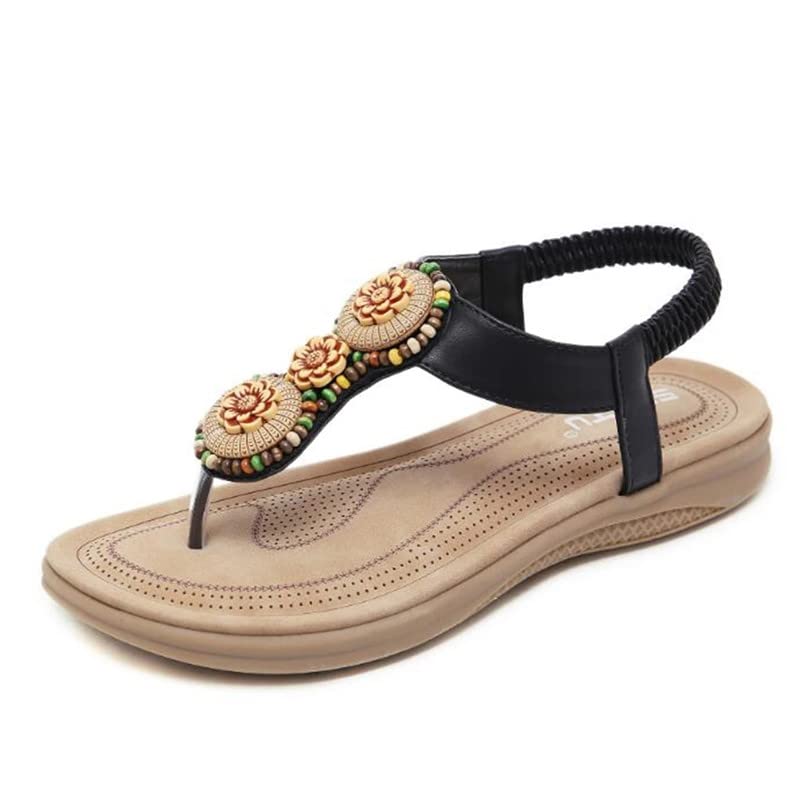 JrenBox Women's Summer Sandals - Fashion Rhinestone Flat Sandals for Women, Comfortable & Loose Fit - Black, Size 6 | Perfect for Beach, Vacation & Casual Outings