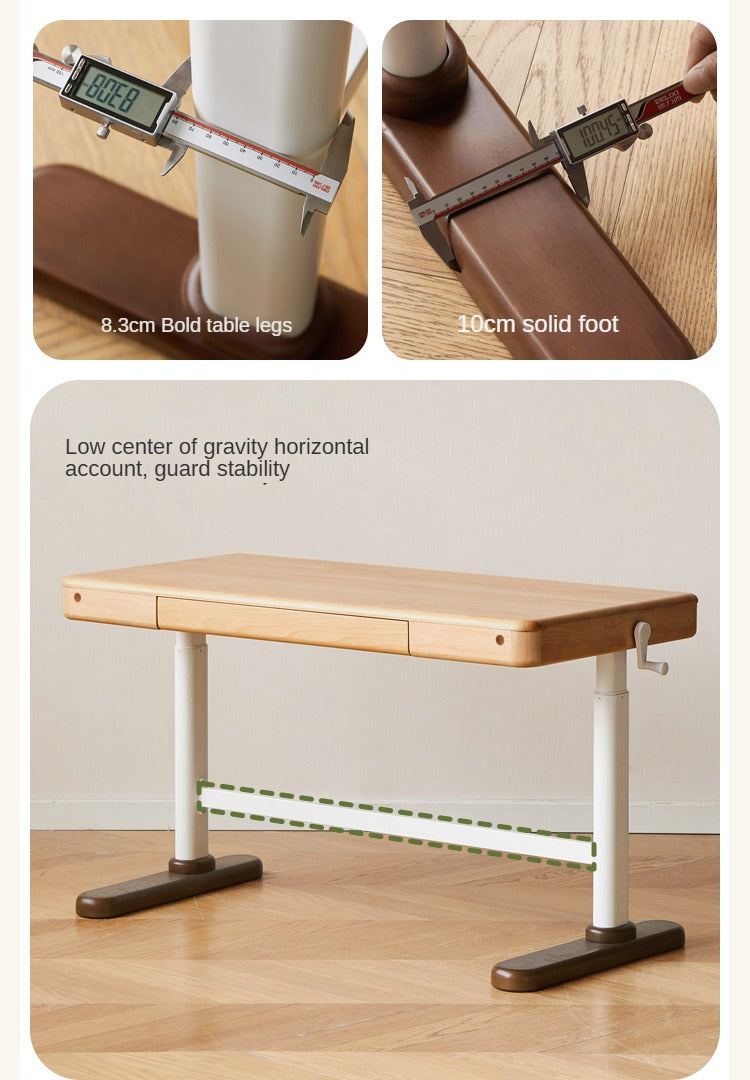 Beech Solid Wood Adjustable Height Kids Study Desk with Hand Crank Lift - Perfect for Homeschooling, Online Learning & Children's Homework Station