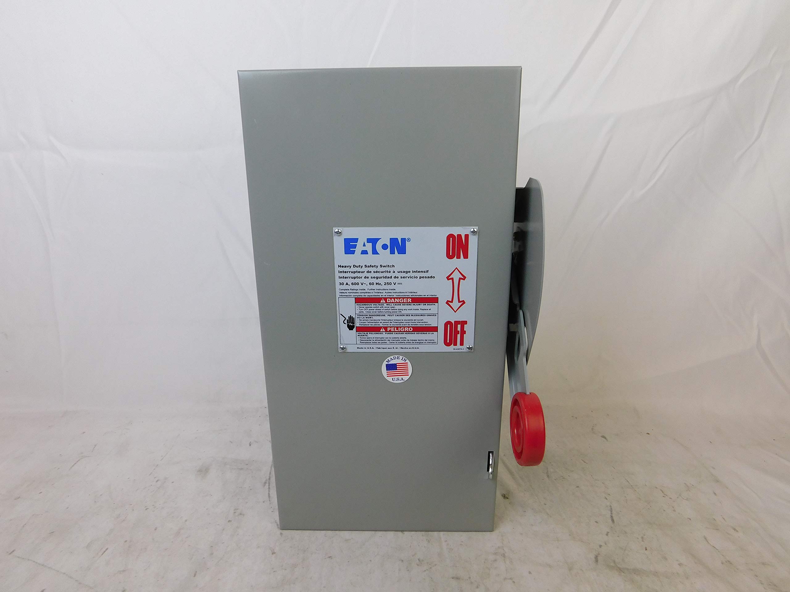 Eaton DH361FGK 600VAC/250VDC 3PST 30A Safety Switch - Heavy Duty Industrial Electrical Disconnect for Panelboards & Motor Control Applications