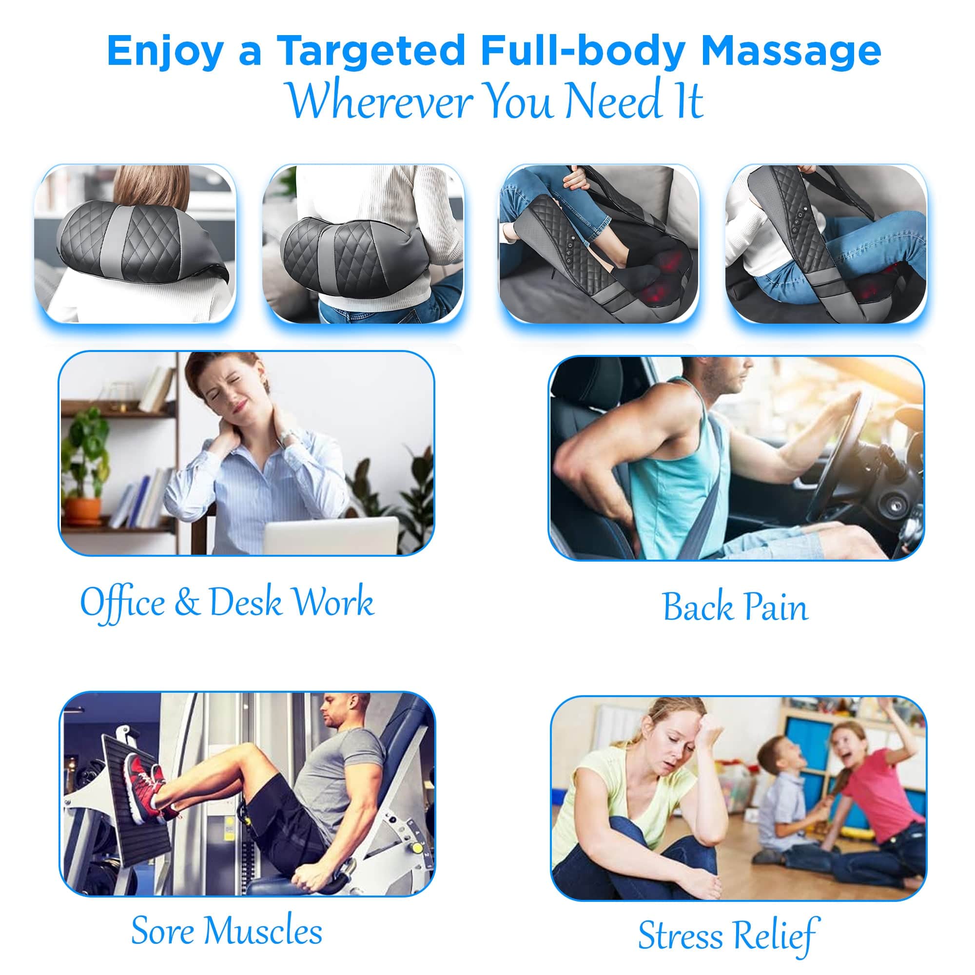 Dr Physio USA Electric Shiatsu Massager with Heat - Deep Tissue Kneading for Neck, Back & Shoulder Pain Relief - Ideal for Cervical Spondylosis & Muscle Tension - Perfect for Home, Office & Travel Use